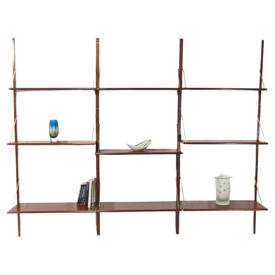 Dänisches Regalsystem aus Teakholz und Messing,  MId Century Design 1960er Jahre