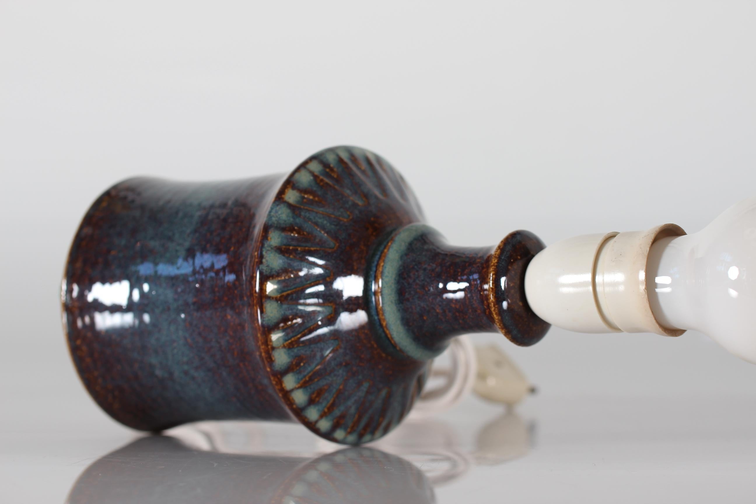 Danish Søholm Ceramic Table Lamp with Blue + Turquoise Glaze + New Shade, 1960s In Good Condition For Sale In Aarhus C, DK