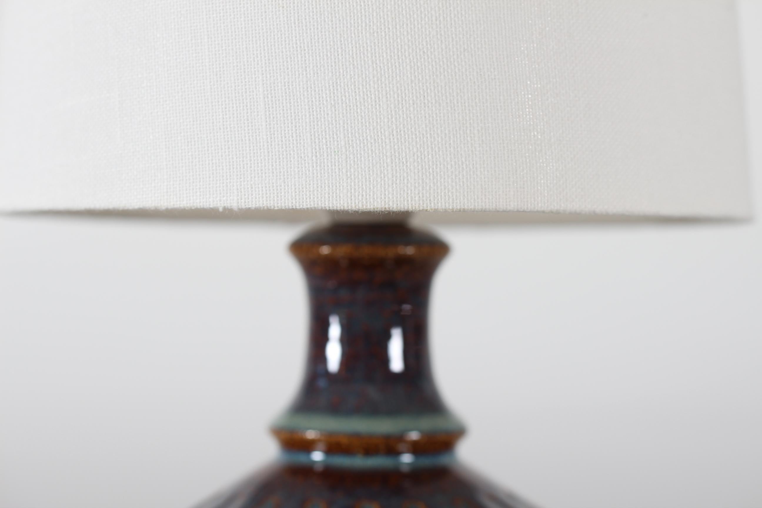 Danish Søholm Ceramic Table Lamp with Blue + Turquoise Glaze + New Shade, 1960s For Sale 3