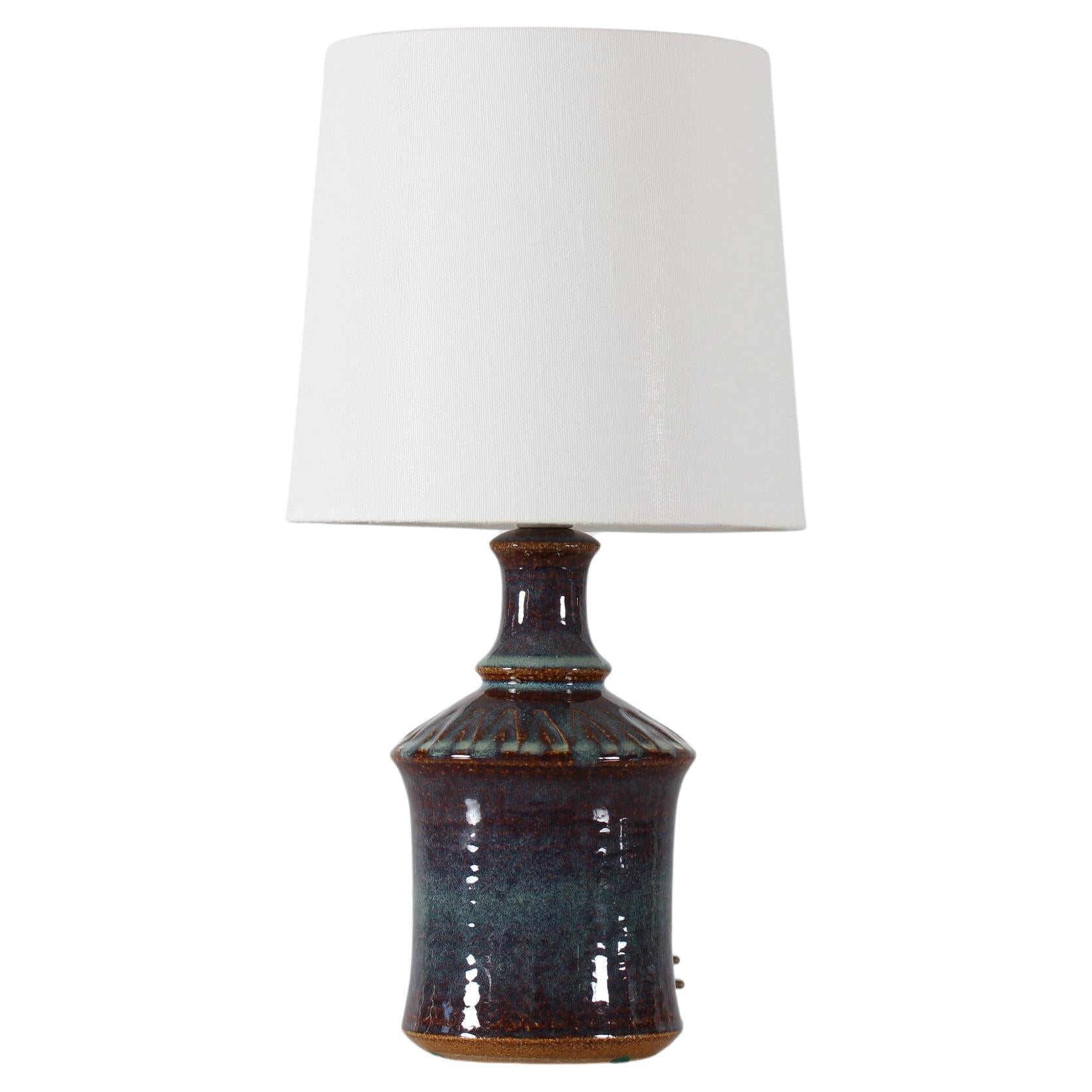 Danish Søholm Ceramic Table Lamp with Blue + Turquoise Glaze + New Shade, 1960s For Sale