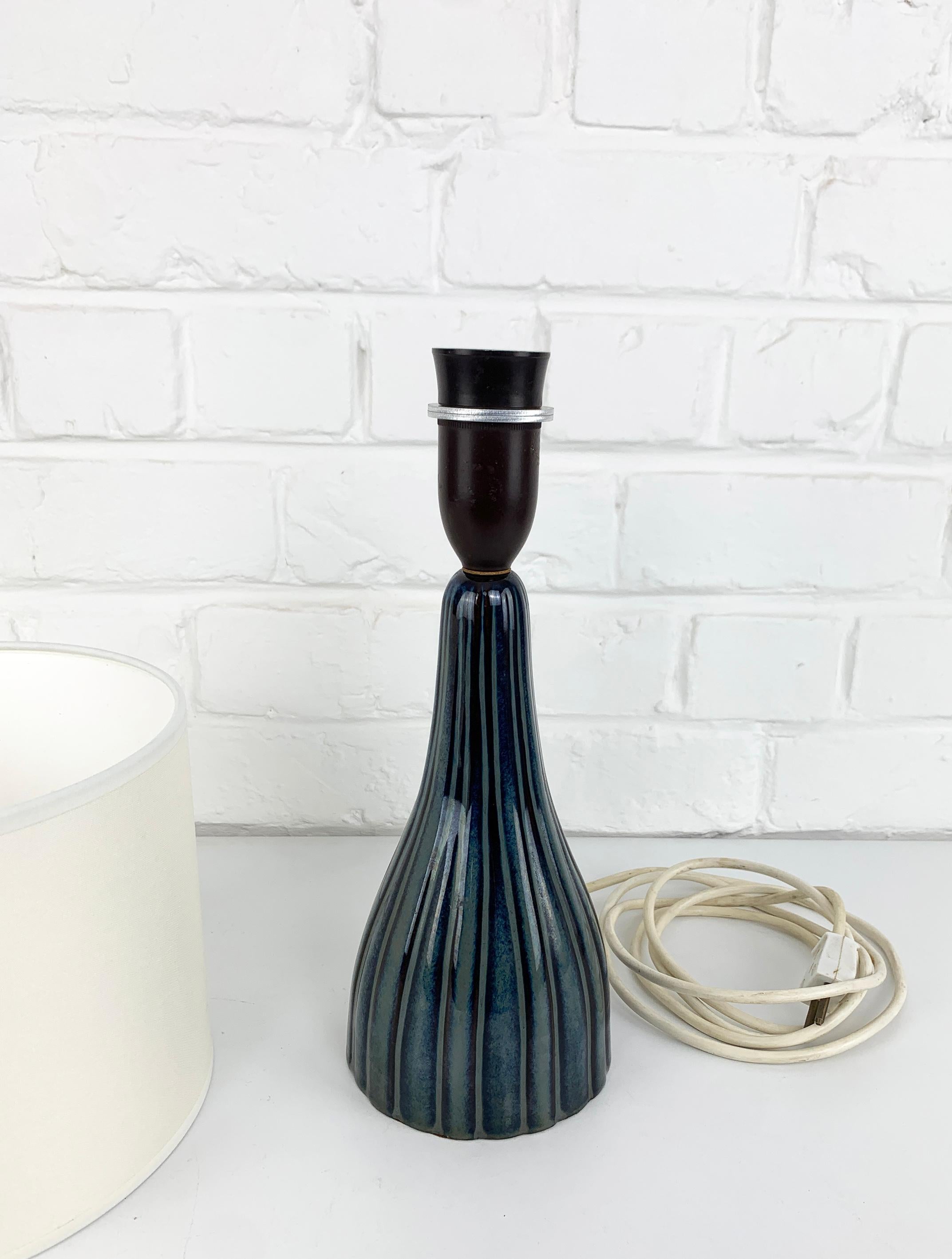 Danish Søholm Stentøj ceramic table lamp blue stripe pattern Mid-Century Modern For Sale 4