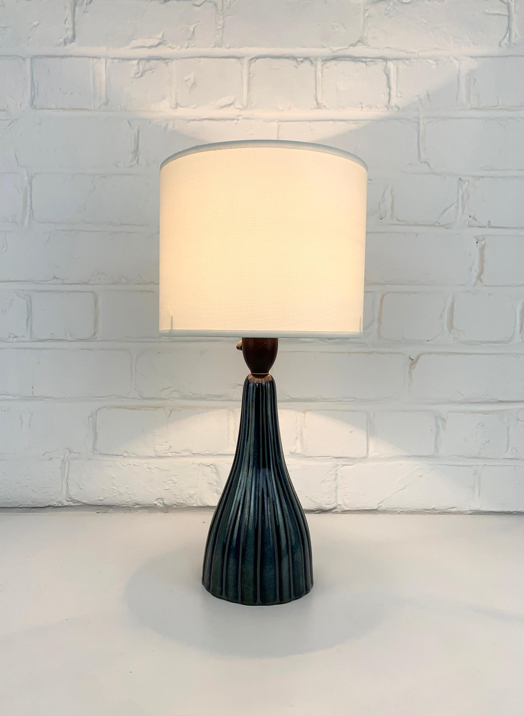 Scandinavian Modern Danish Søholm Stentøj ceramic table lamp blue stripe pattern Mid-Century Modern For Sale