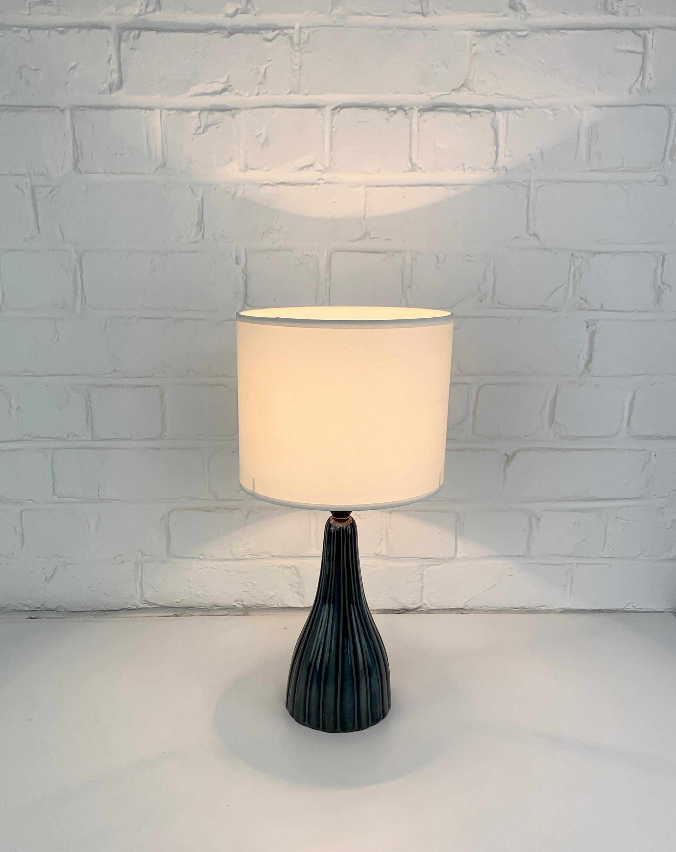 Glazed Danish Søholm Stentøj ceramic table lamp blue stripe pattern Mid-Century Modern For Sale