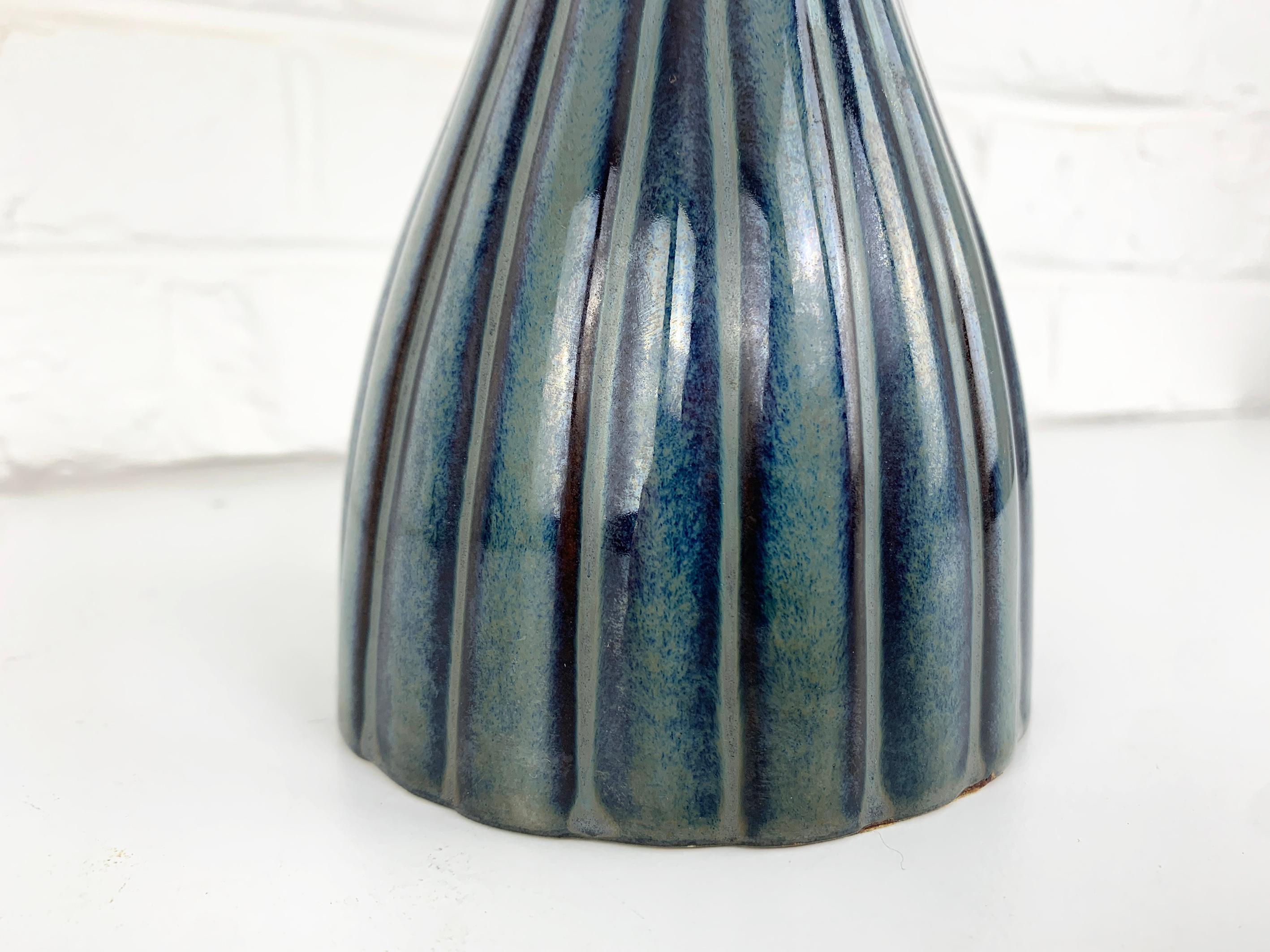 20th Century Danish Søholm Stentøj ceramic table lamp blue stripe pattern Mid-Century Modern For Sale