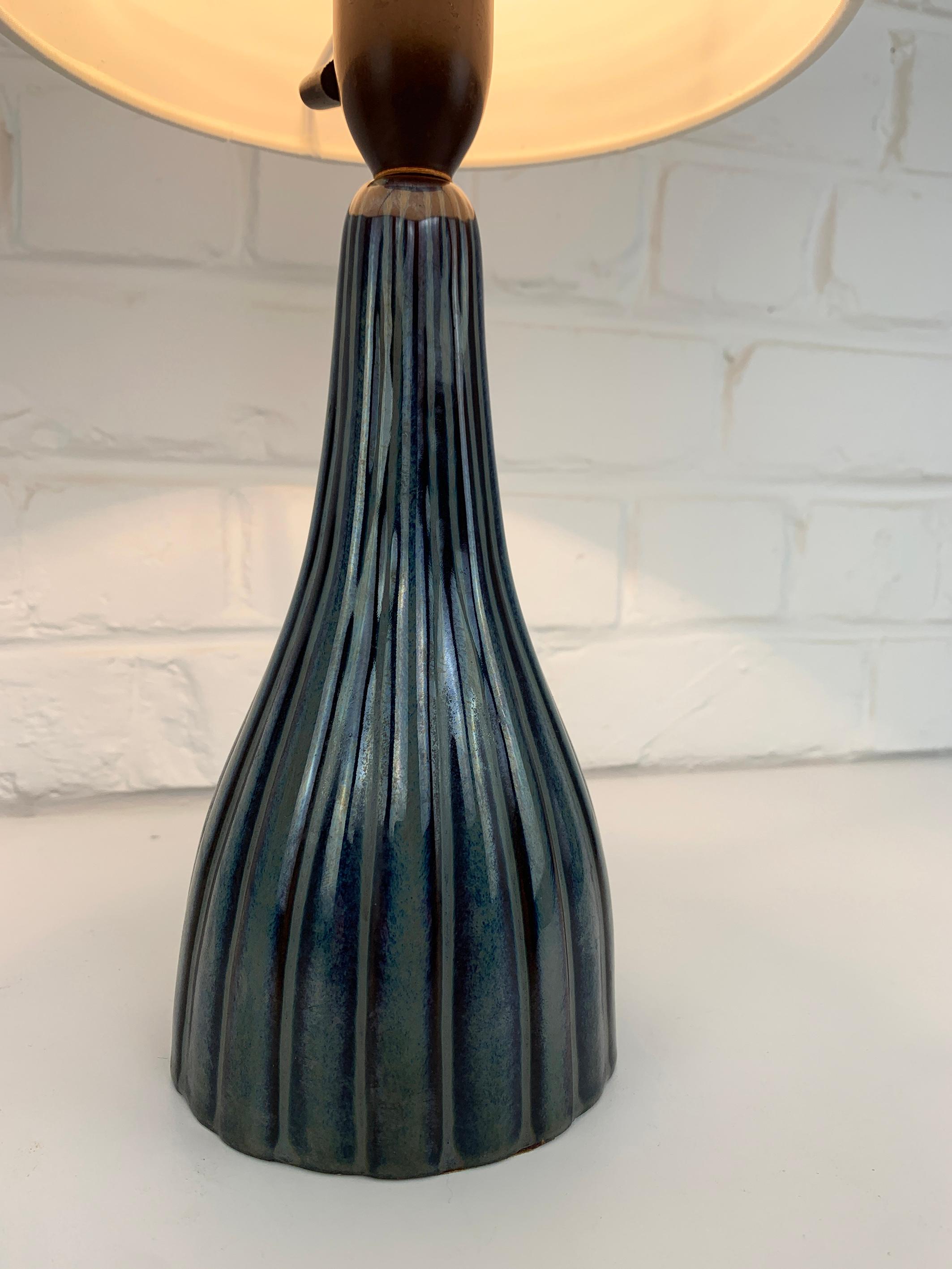 Danish Søholm Stentøj ceramic table lamp blue stripe pattern Mid-Century Modern For Sale 2
