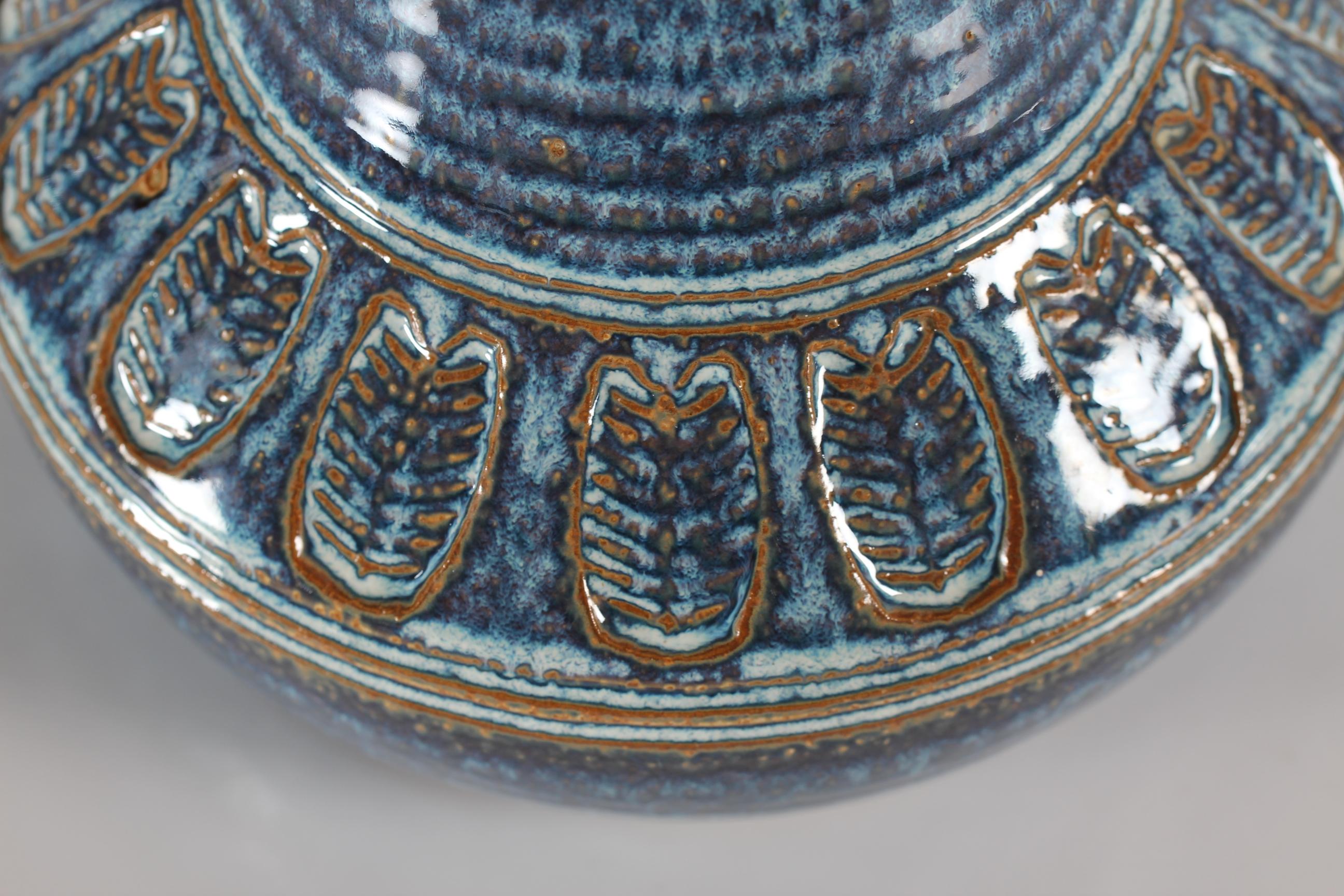 Danish Søholm Stoneware Table Lamp Blue Glaze Leaf Motive by Einar Johansen 60s 5