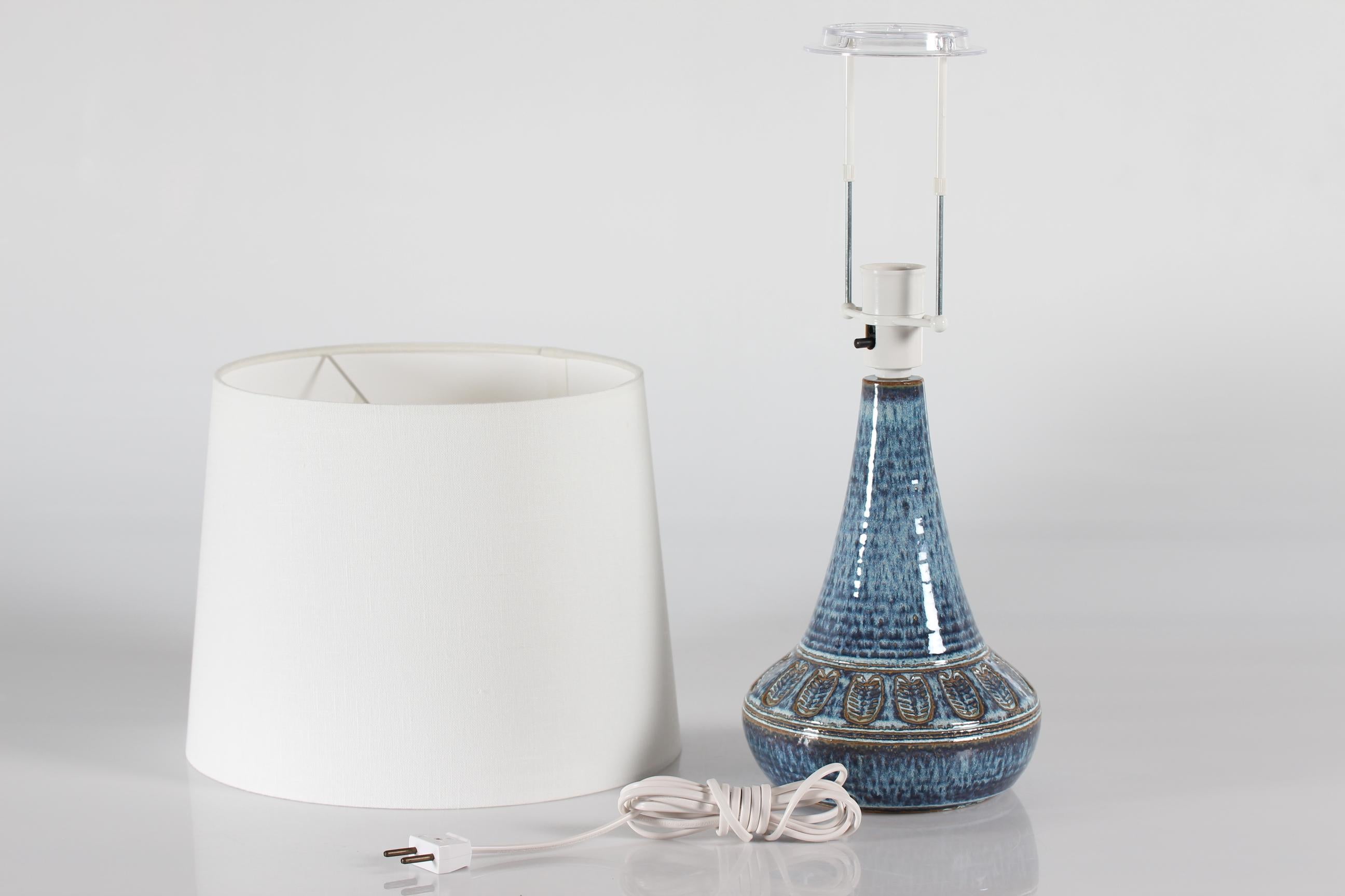 Danish Søholm Stoneware Table Lamp Blue Glaze Leaf Motive by Einar Johansen 60s 2