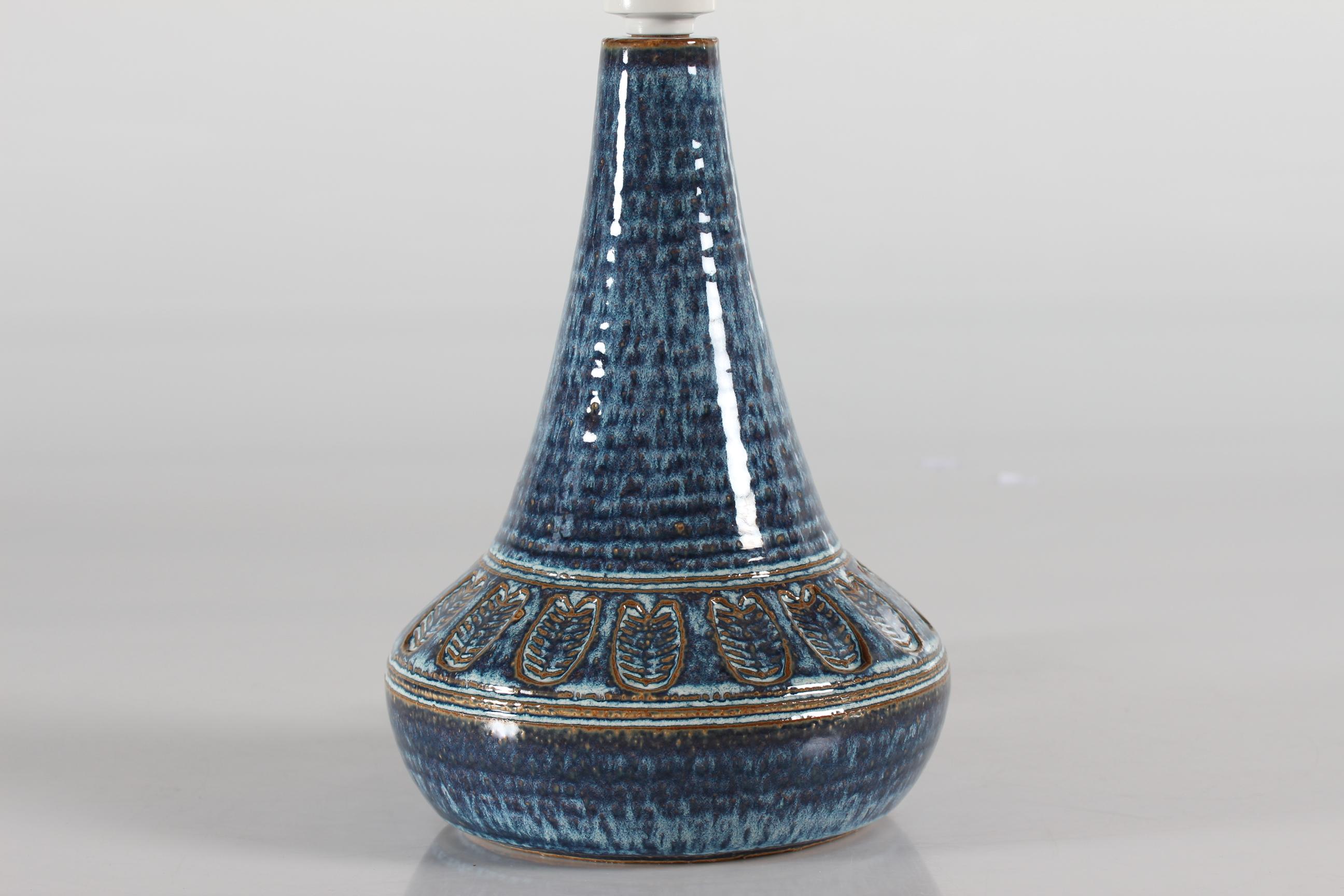 Danish Søholm Stoneware Table Lamp Blue Glaze Leaf Motive by Einar Johansen 60s 3