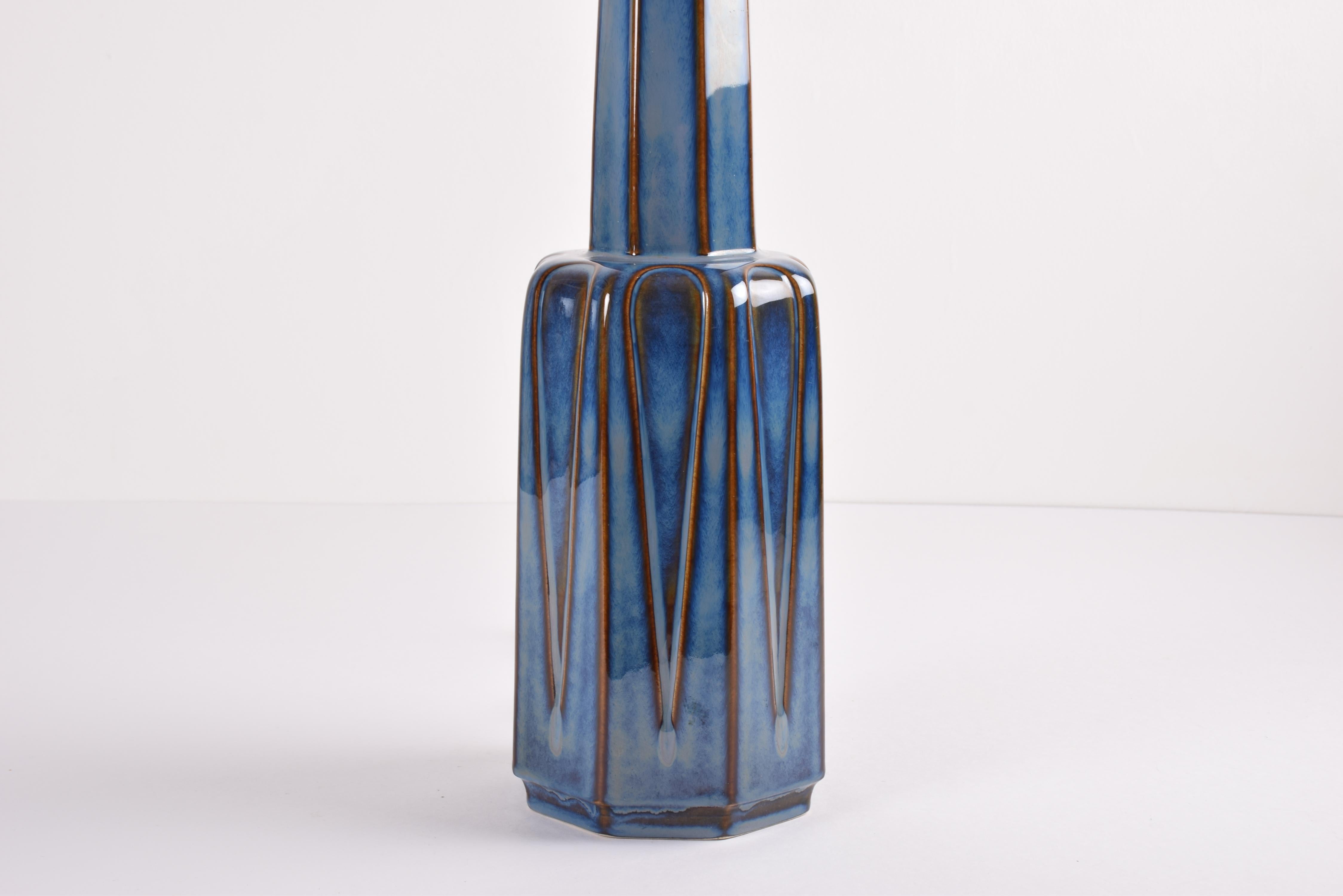 Glazed Danish Søholm Tall Table Lamp Blue Ceramic Einar Johansen Attributed, 1960s For Sale