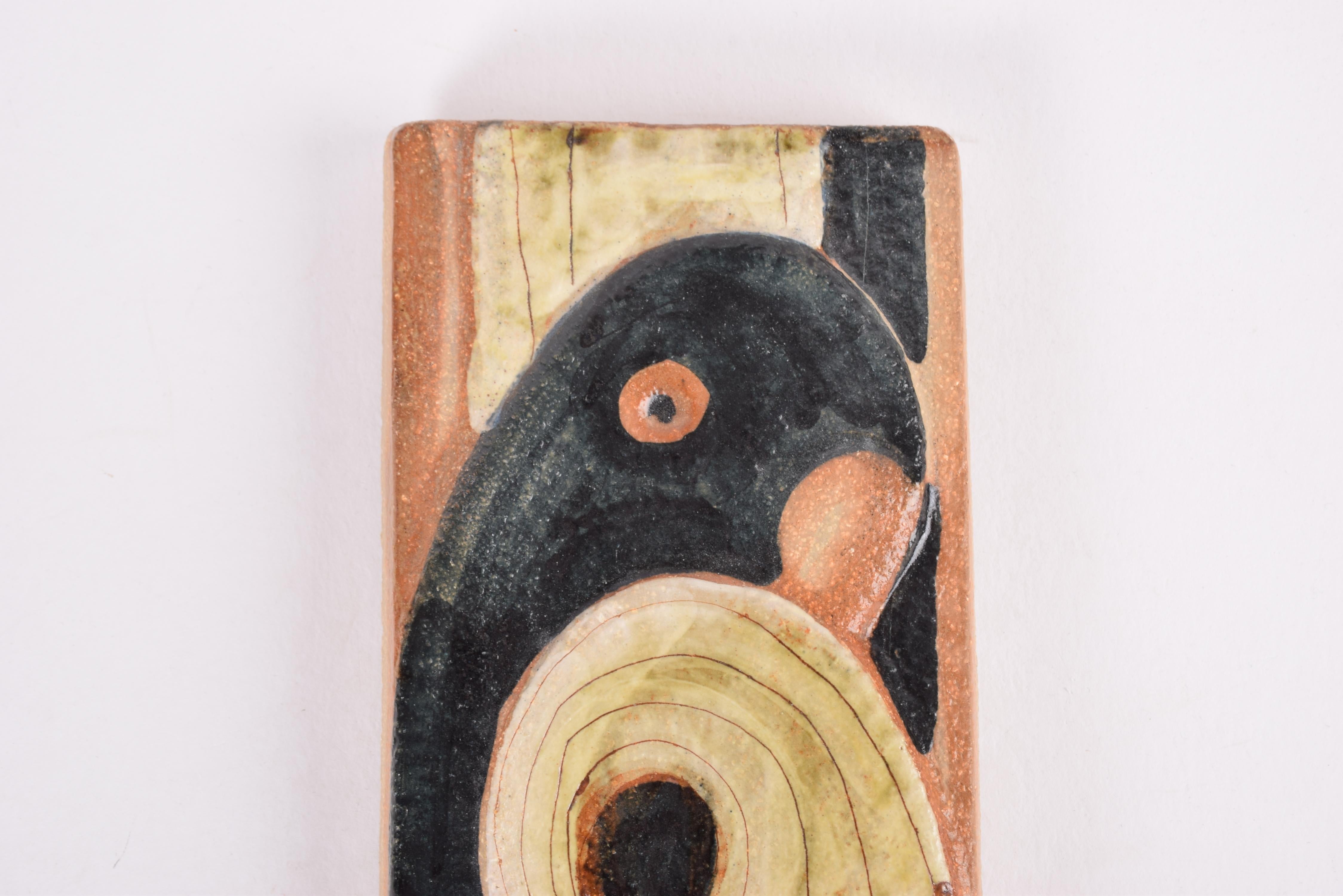 Stoneware Danish Søholm Wall Plaque Parrot Bird Earthy Colors, Midcentury Ceramic, 1970s For Sale