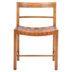 Danish Side Chair in Ash and Patinated Leather, 1940s