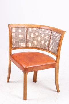 Danish Side Chair in Oak and Cognac Leather, 1940s