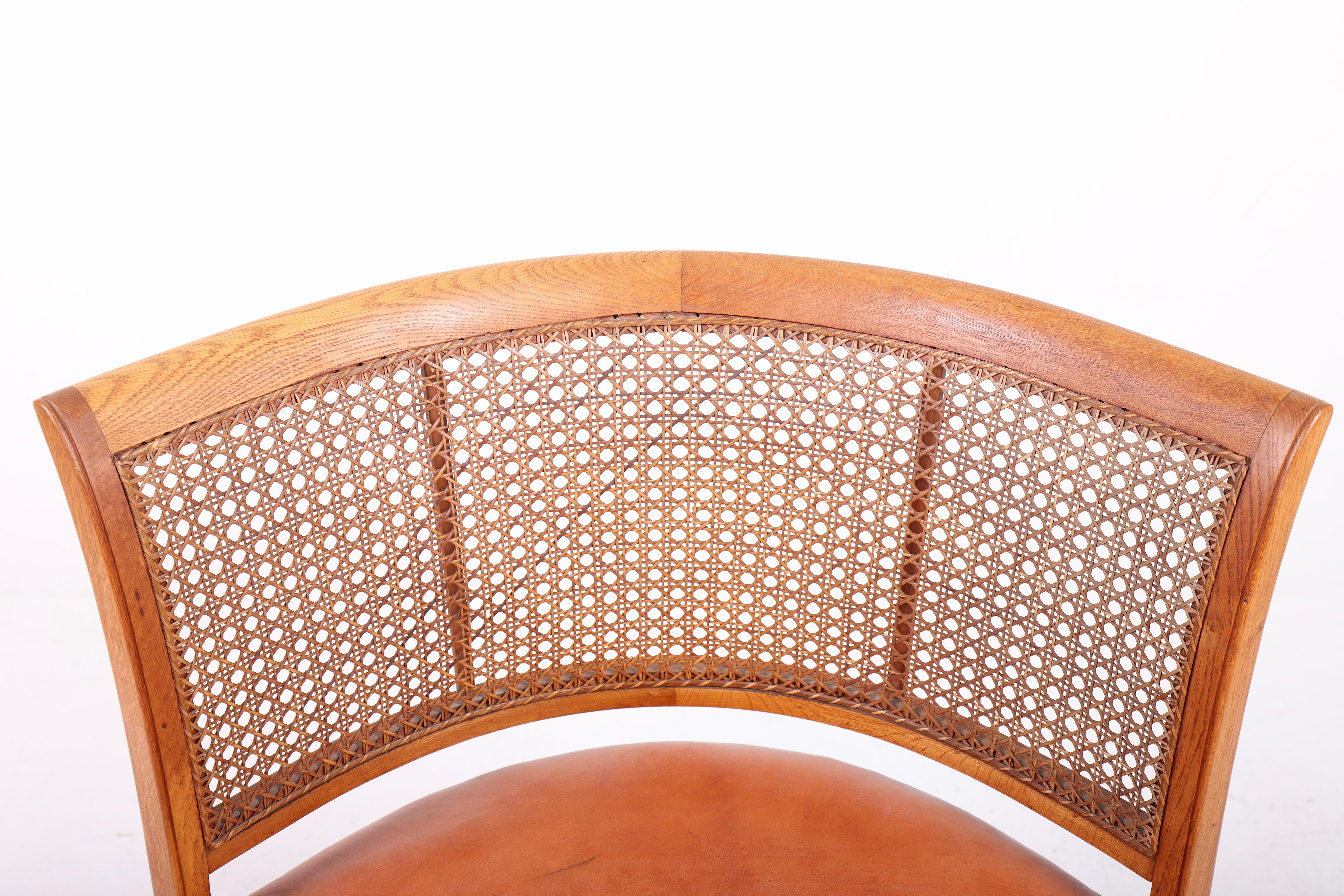 Scandinavian Danish Side Chair in Oak and Cognac Leather, 1940s