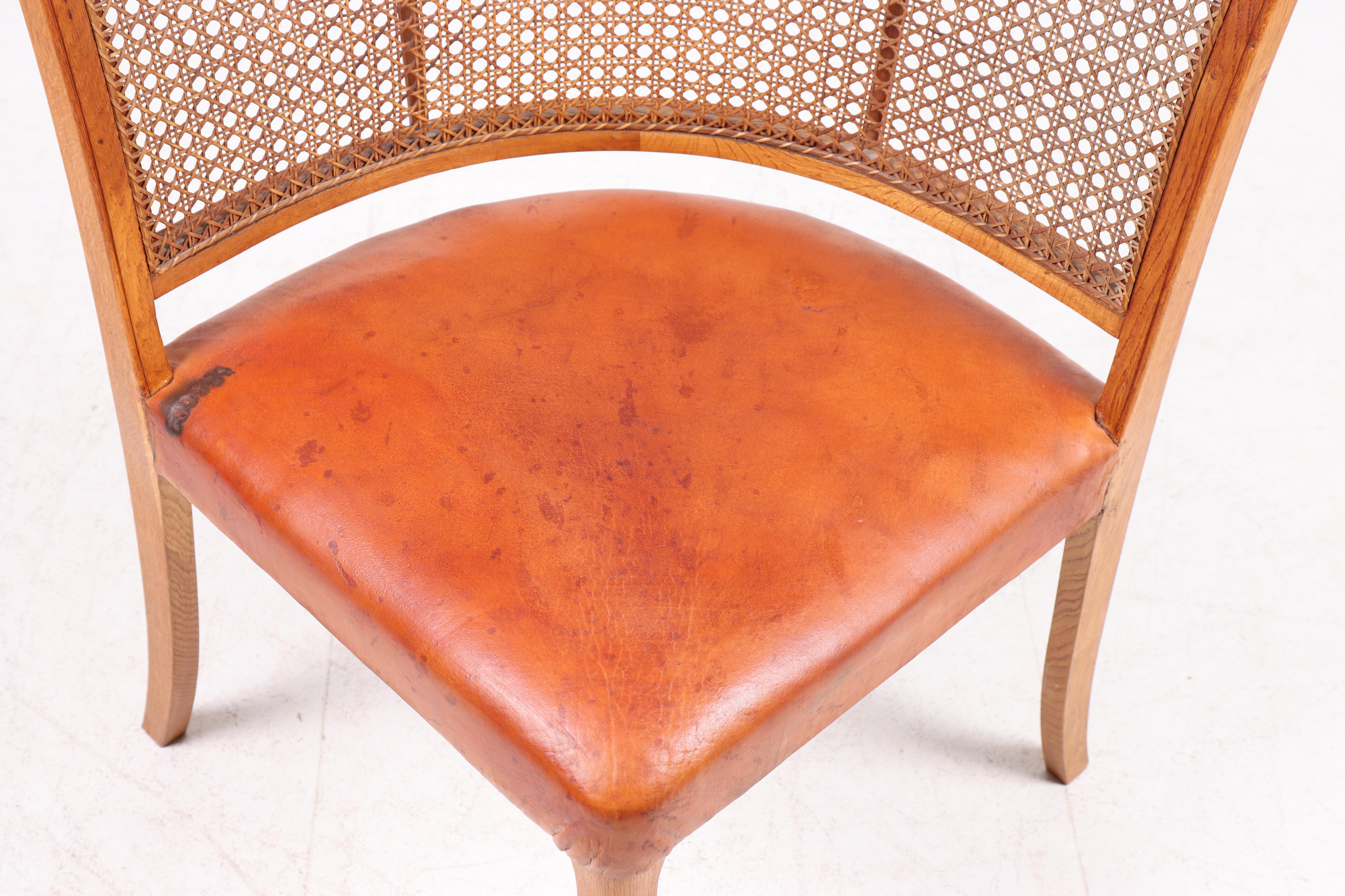 Scandinavian Danish Side Chair in Oak and Cognac Leather, 1940s For Sale