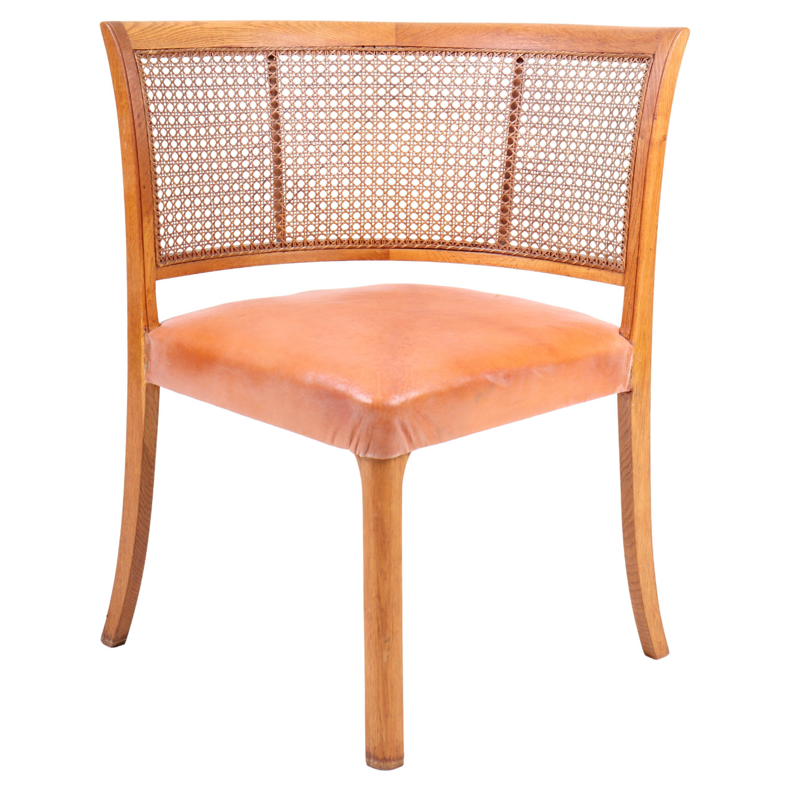 Danish Side Chair in Oak and Cognac Leather, 1940s