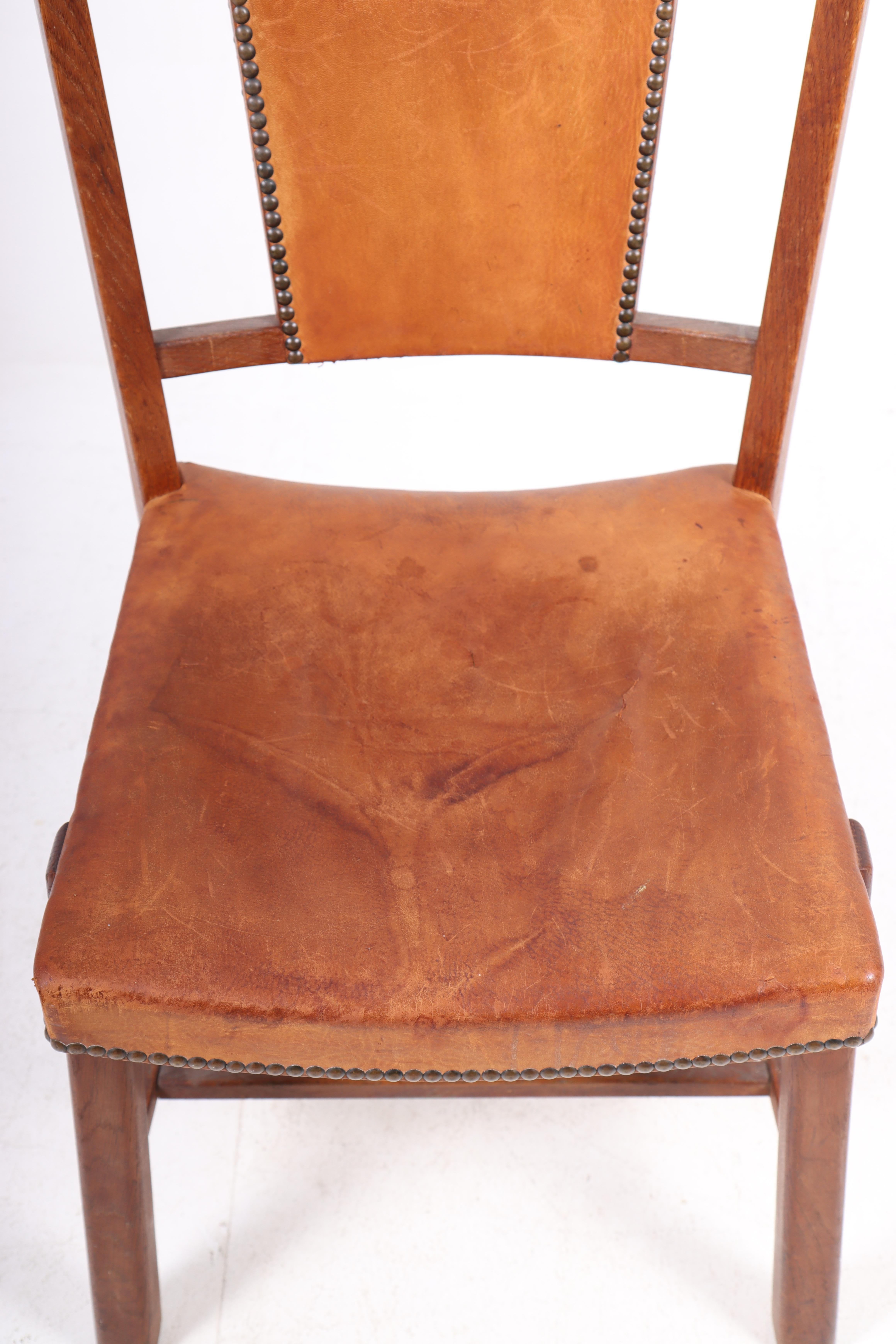 Scandinavian Danish Side Chair in Patinated Leather, 1940s For Sale