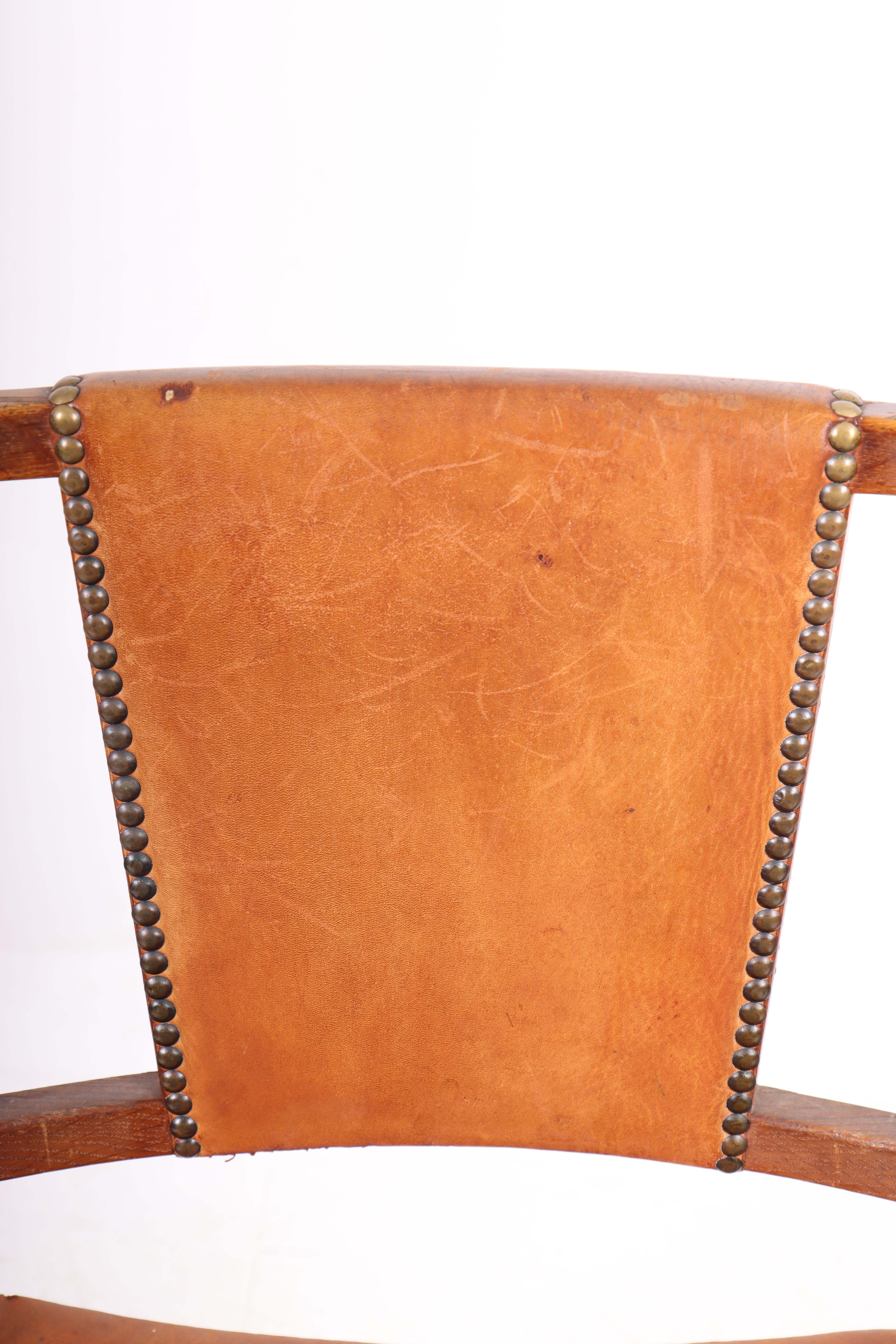 Danish Side Chair in Patinated Leather, 1940s In Good Condition For Sale In Lejre, DK