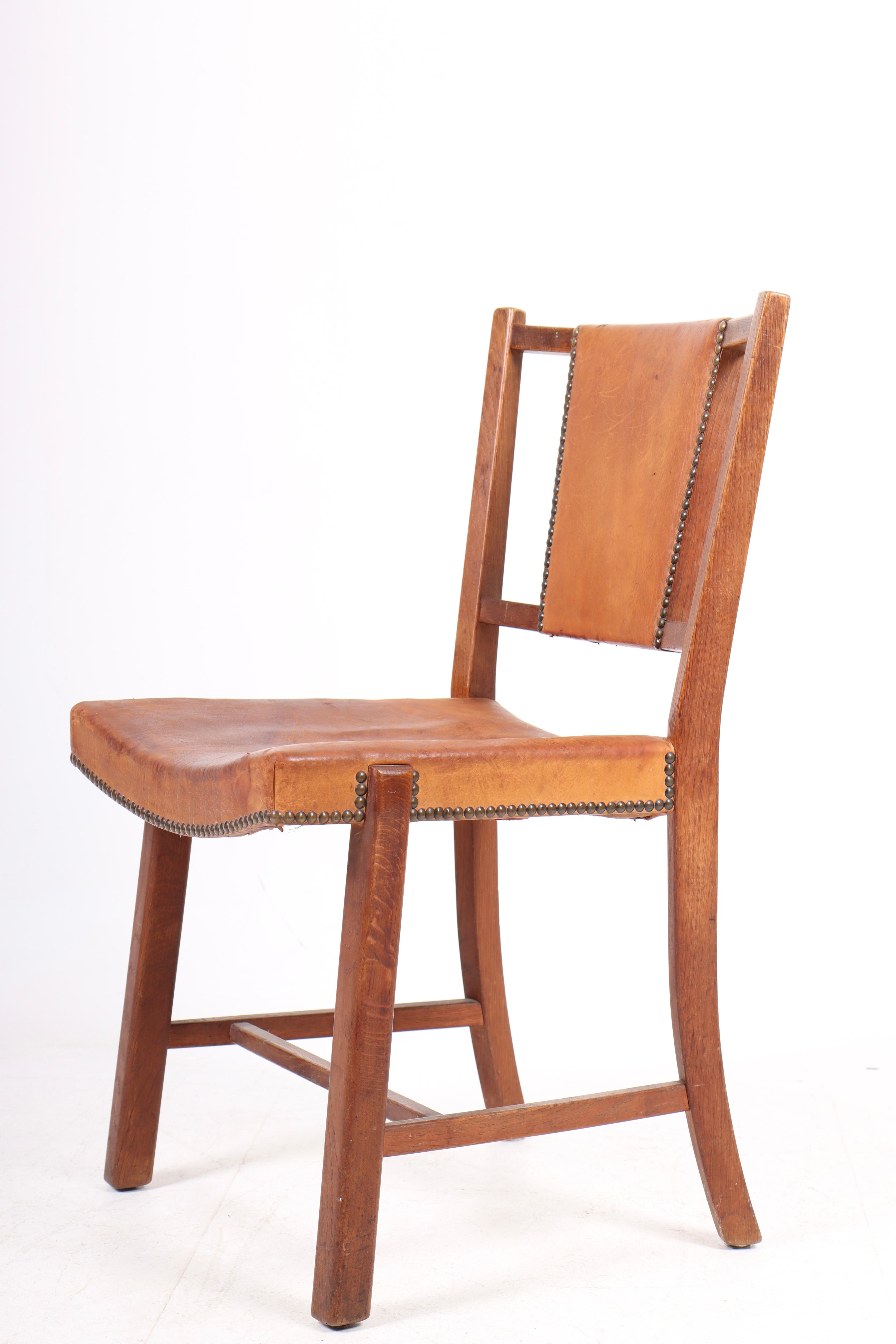 Mid-20th Century Danish Side Chair in Patinated Leather, 1940s For Sale