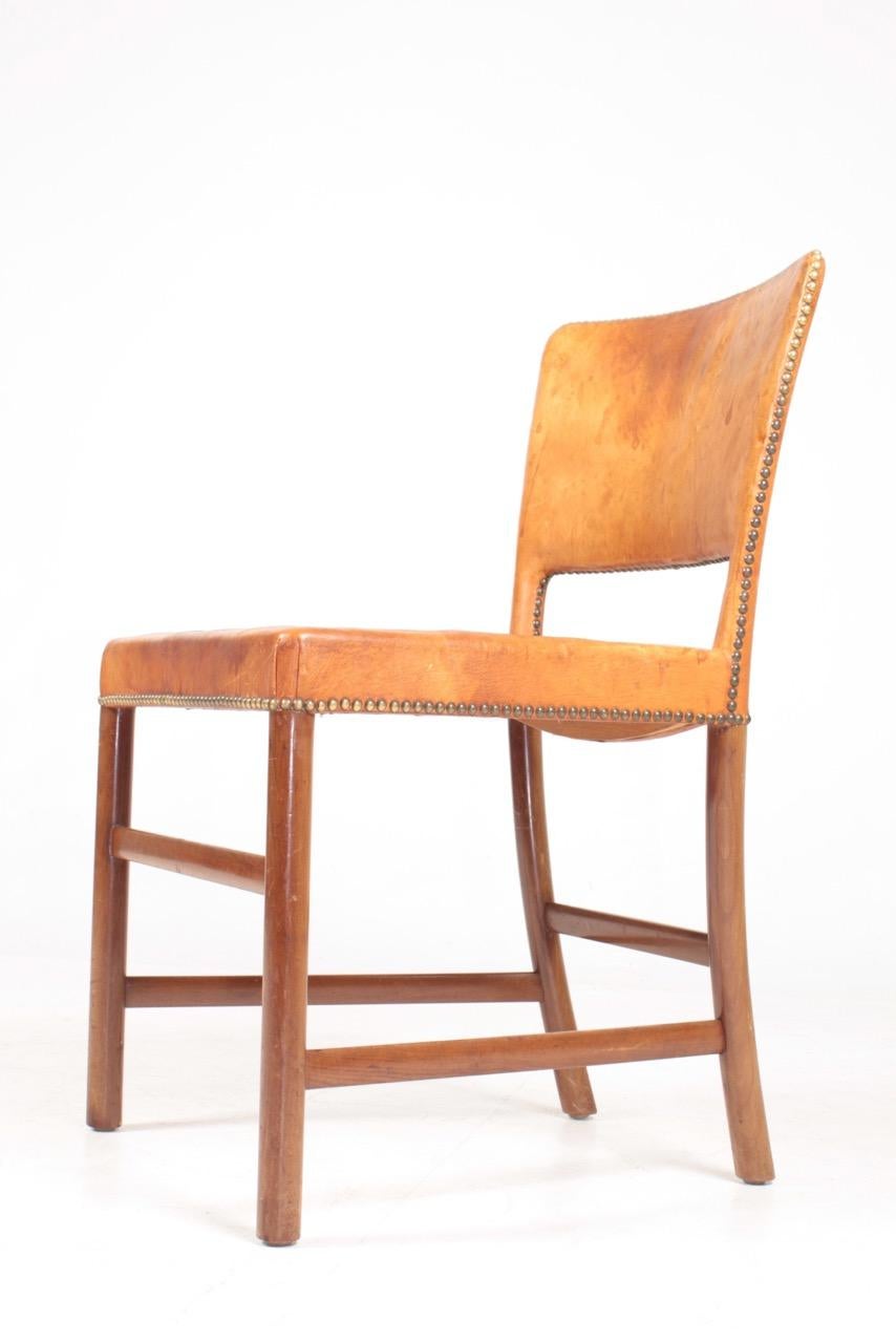 Scandinavian Modern Danish Side Chair in Patinated Niger Leather, 1940s