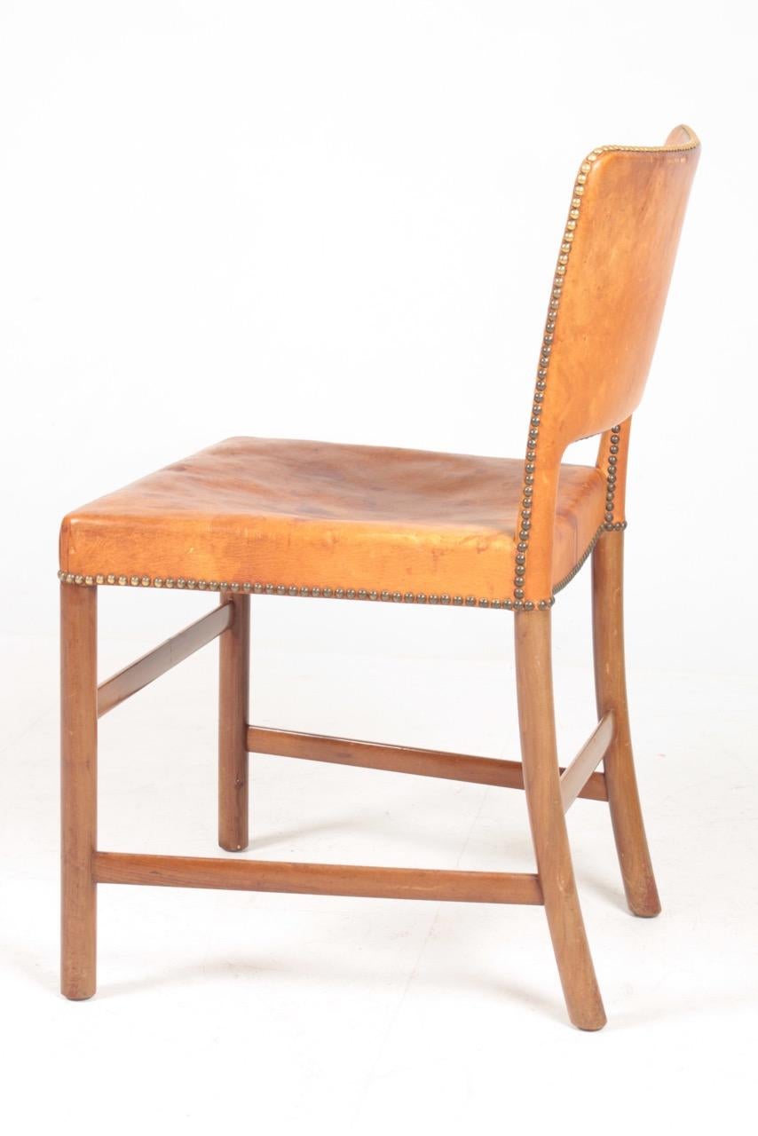 Scandinavian Danish Side Chair in Patinated Niger Leather, 1940s