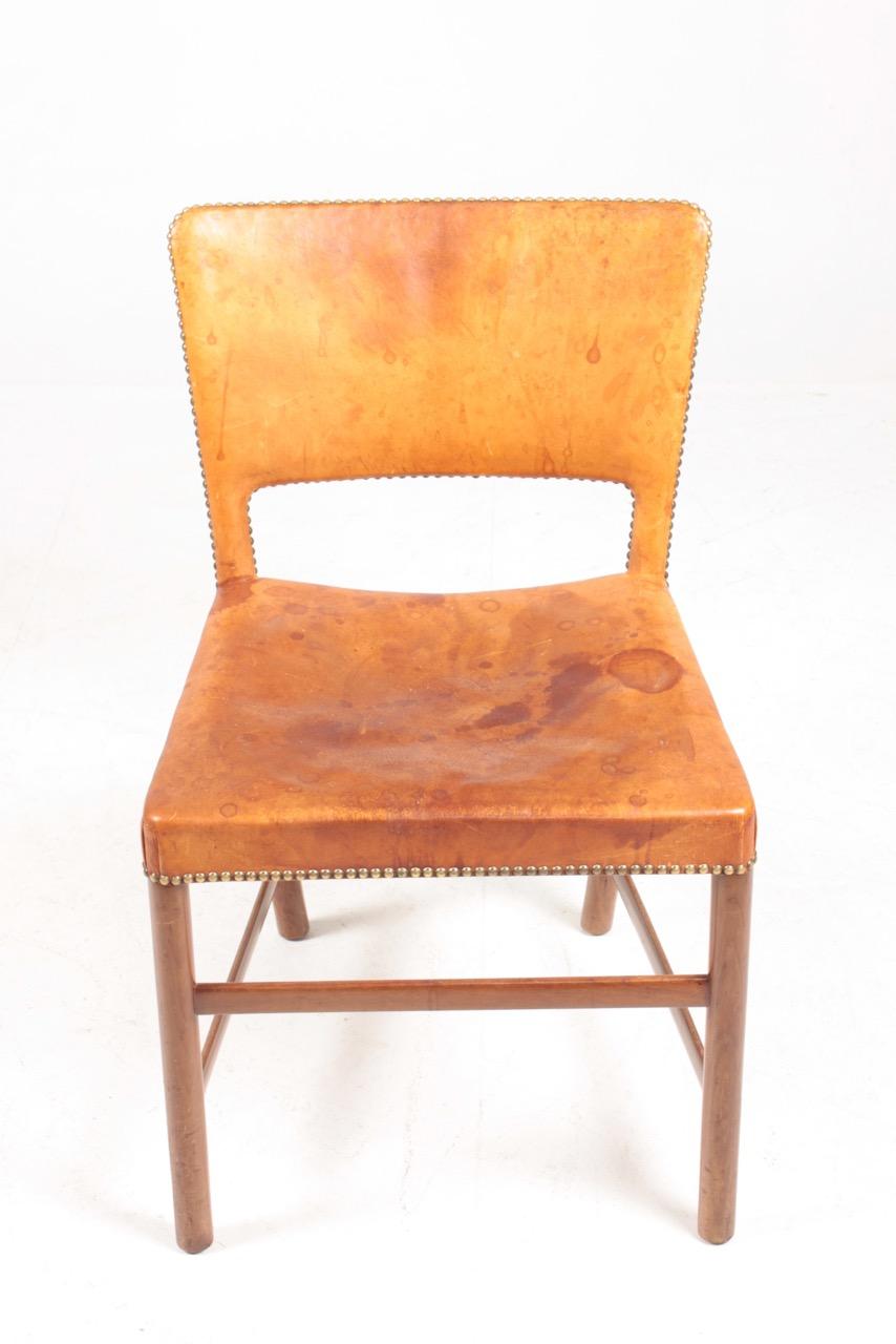 Danish Side Chair in Patinated Niger Leather, 1940s In Good Condition In Lejre, DK