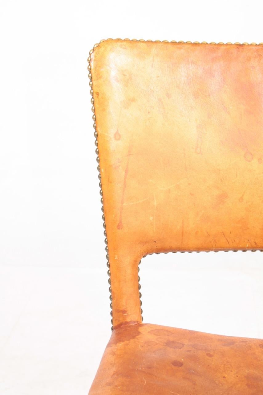 Mid-20th Century Danish Side Chair in Patinated Niger Leather, 1940s