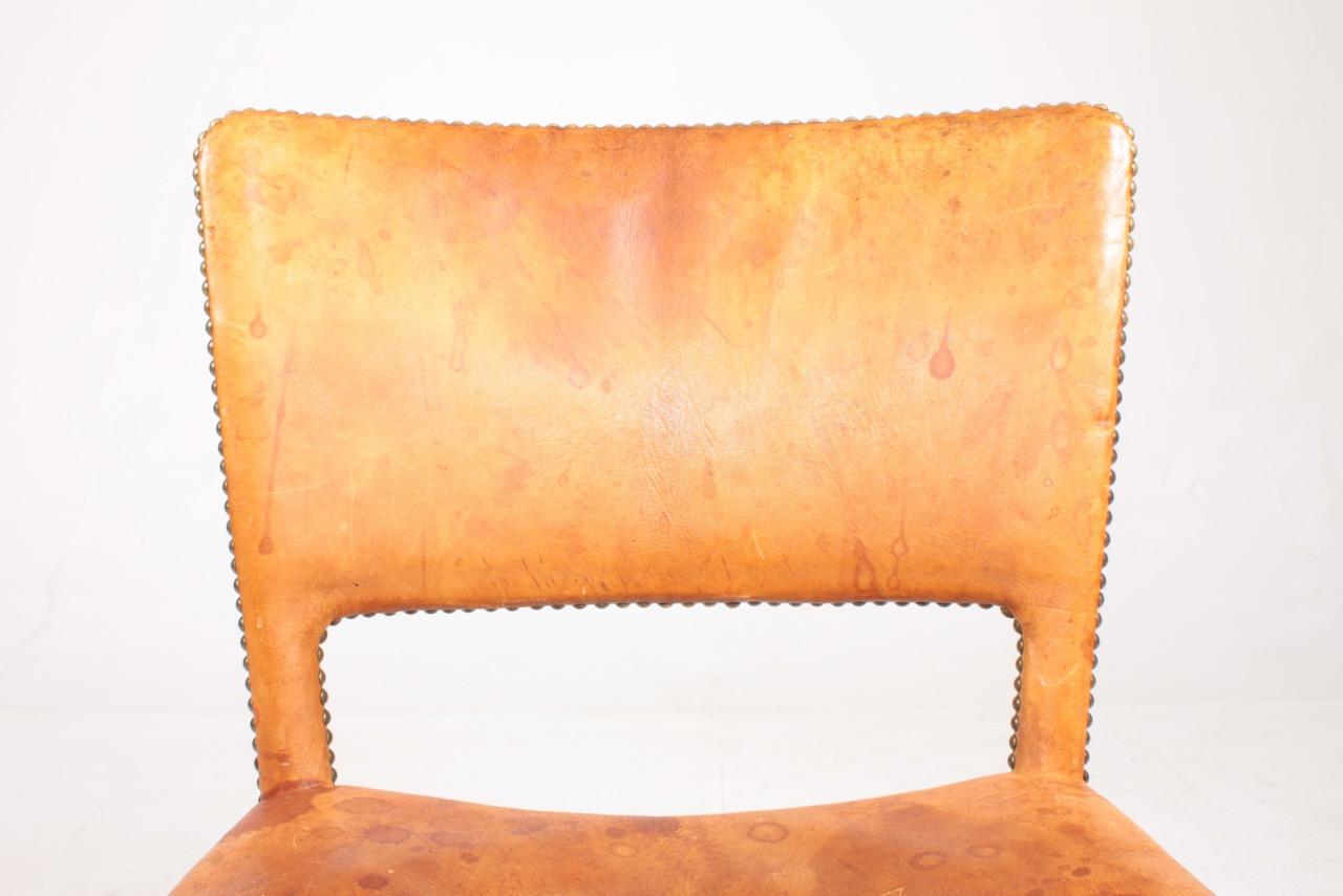 Danish Side Chair in Patinated Niger Leather, 1940s 1