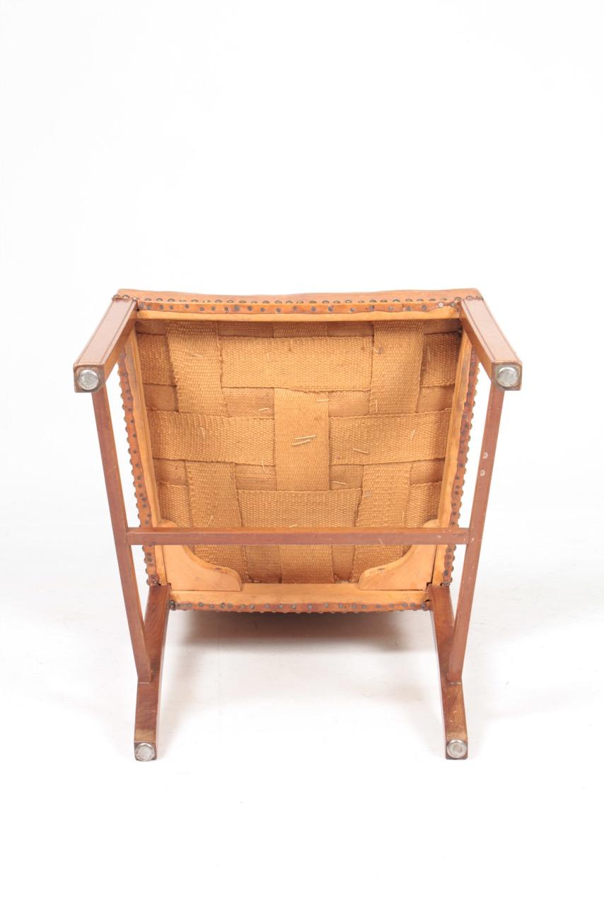 Danish Side Chair in Patinated Niger Leather, 1940s 2