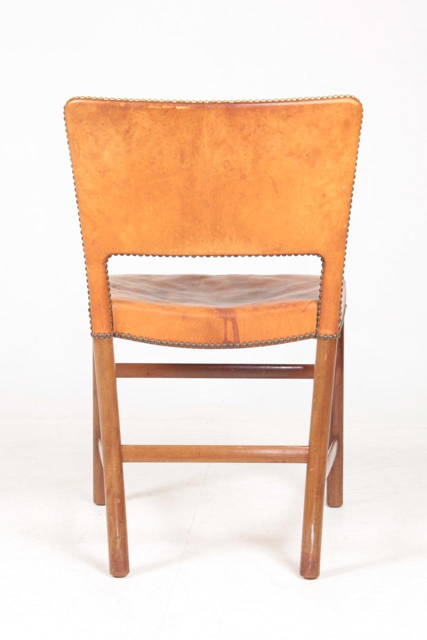 Danish Side Chair in Patinated Niger Leather, 1940s 2