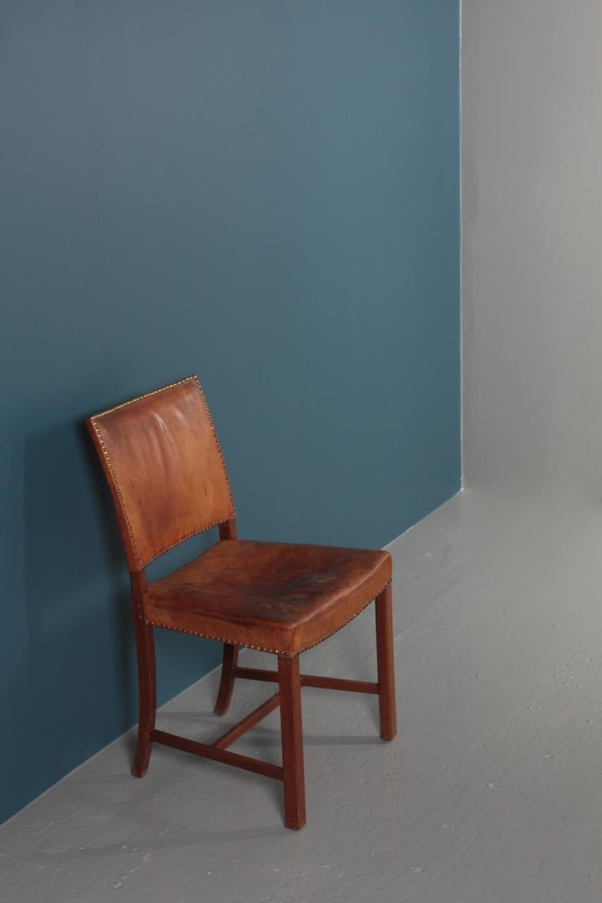 Danish Side Chair in Patinated Niger Leather, 1940s 3