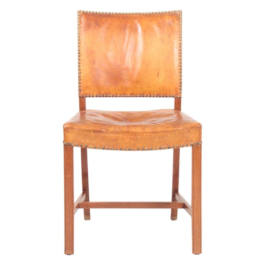 Danish Side Chair in Patinated Niger Leather, 1940s