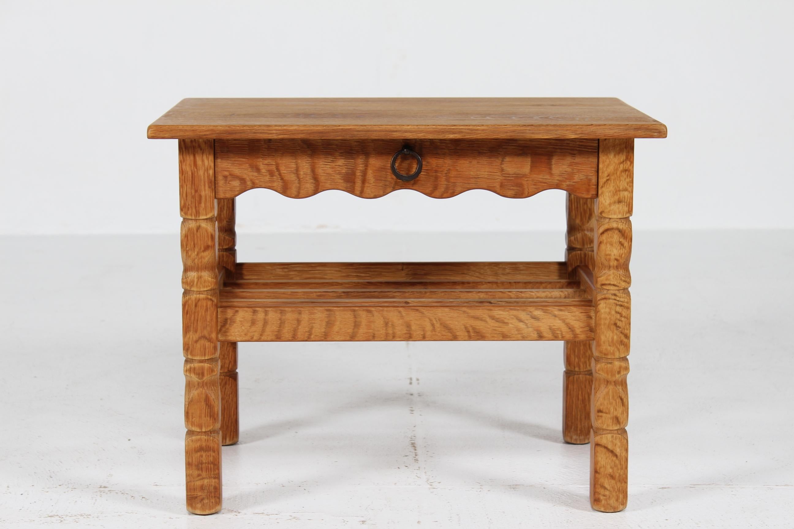 Mid-Century Modern Danish Side Table of Solid Oak in Henning  Kjærnulf Style 1970s For Sale