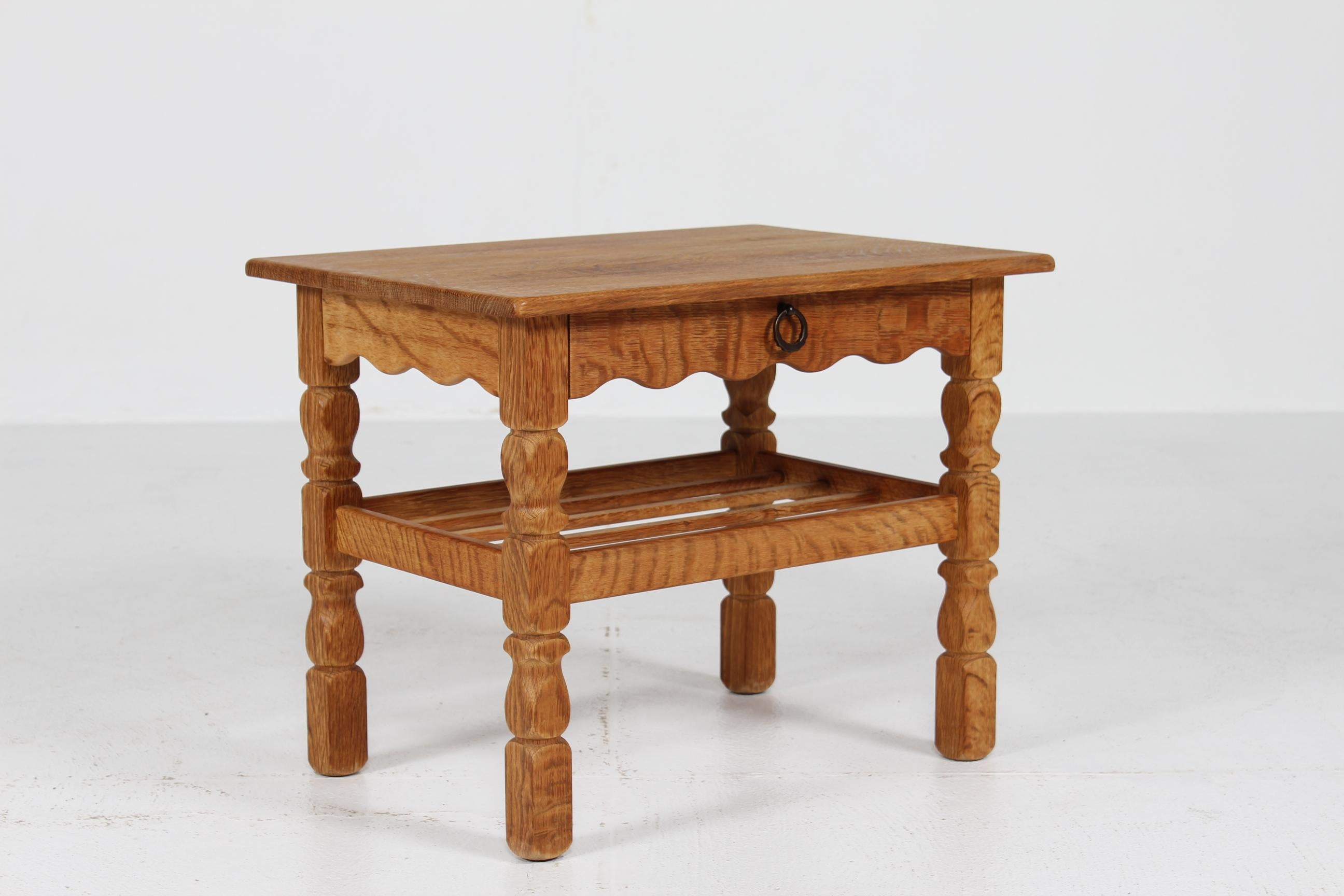 Woodwork Danish Side Table of Solid Oak in Henning  Kjærnulf Style 1970s For Sale