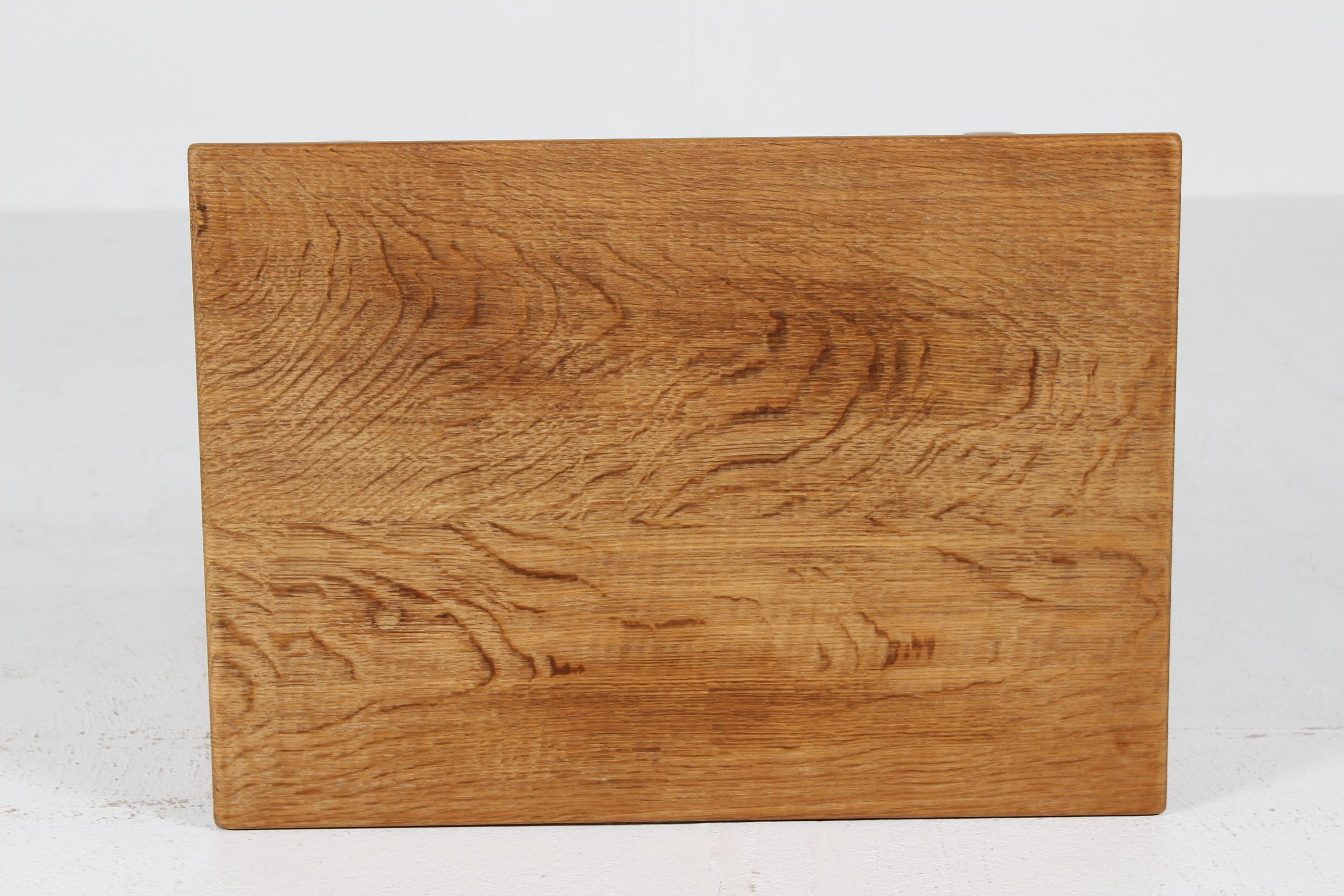 Iron Danish Side Table of Solid Oak in Henning  Kjærnulf Style 1970s For Sale
