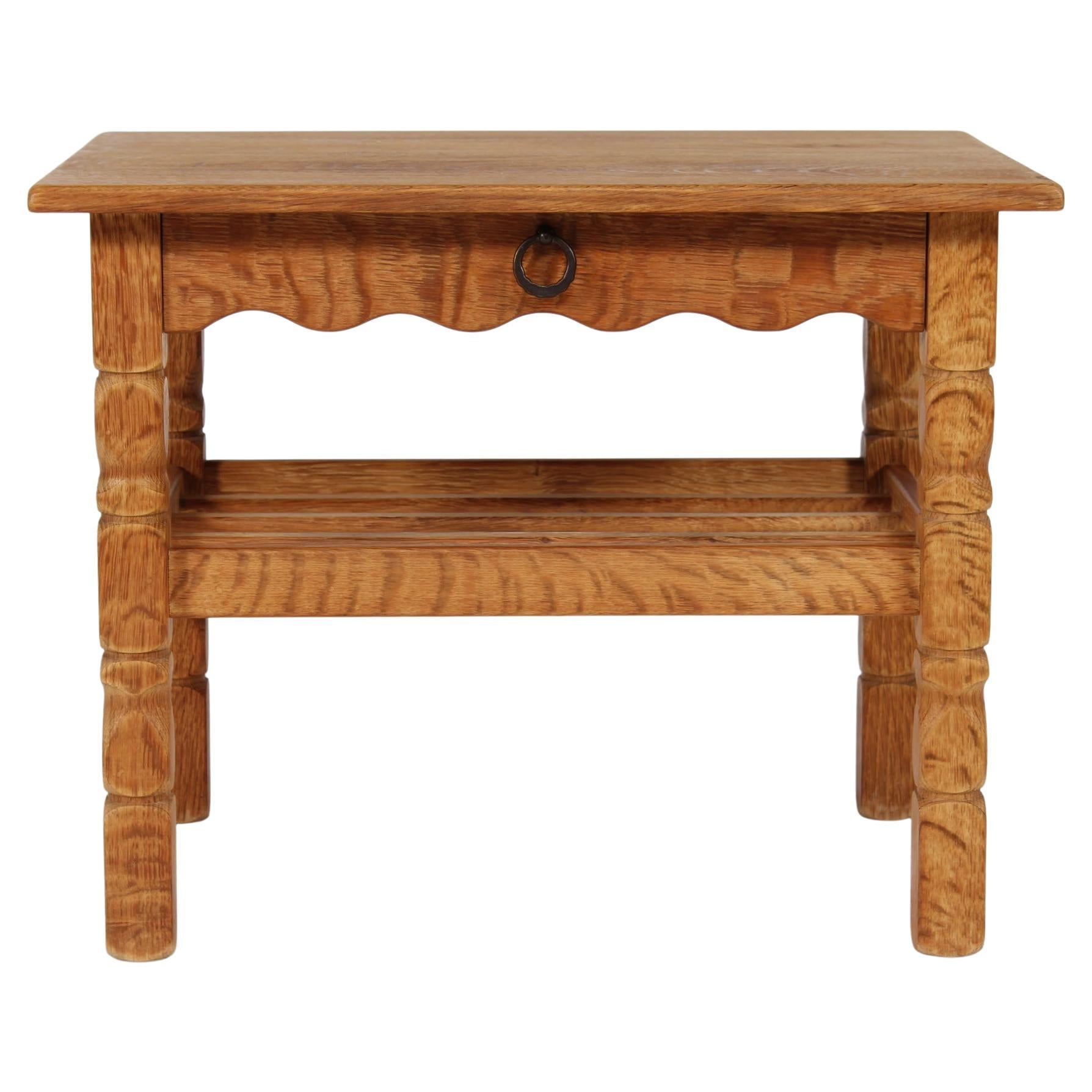 Danish Side Table of Solid Oak in Henning  Kjærnulf Style 1970s