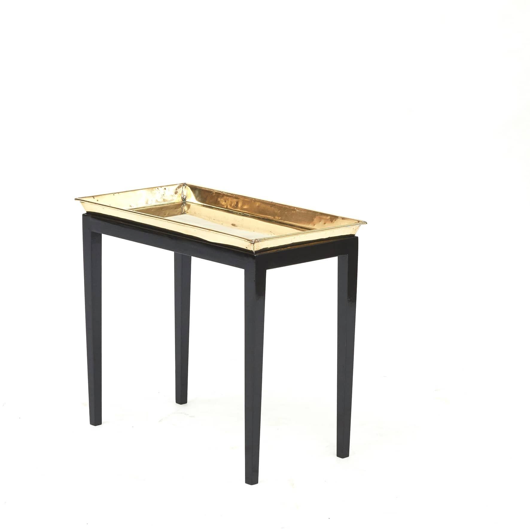 Danish Side Table with Brass Tray on Black Lacquered Stand In Good Condition In Kastrup, DK