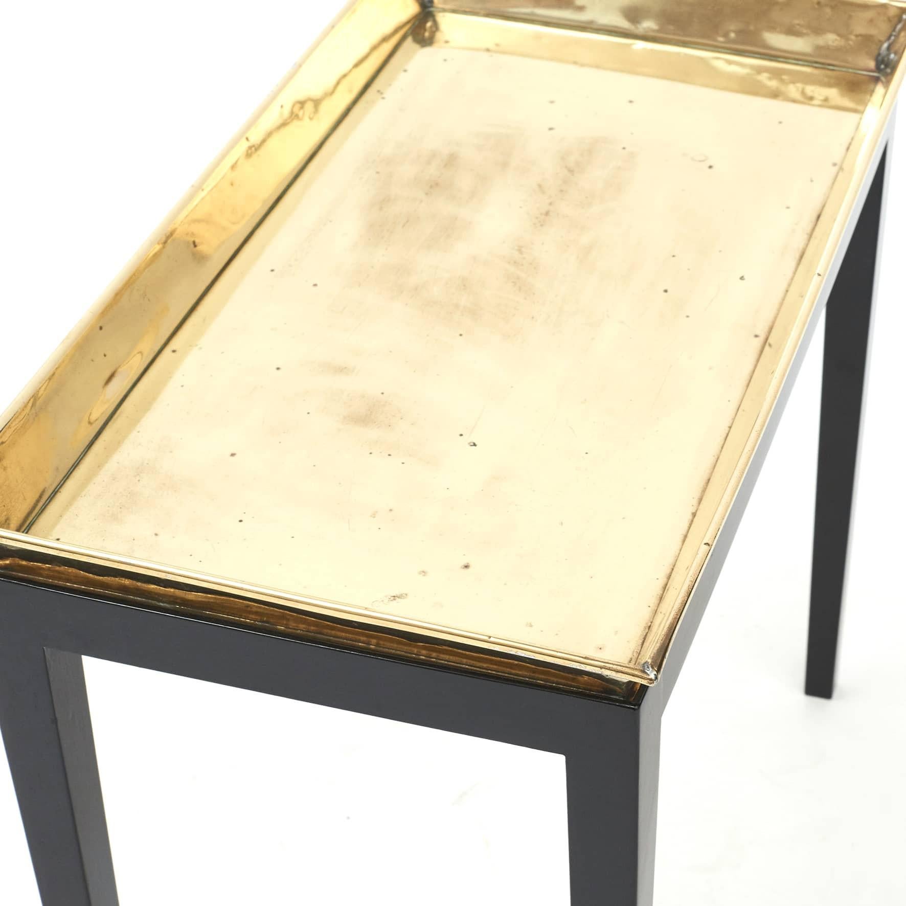 Danish Side Table with Brass Tray on Black Lacquered Stand 1