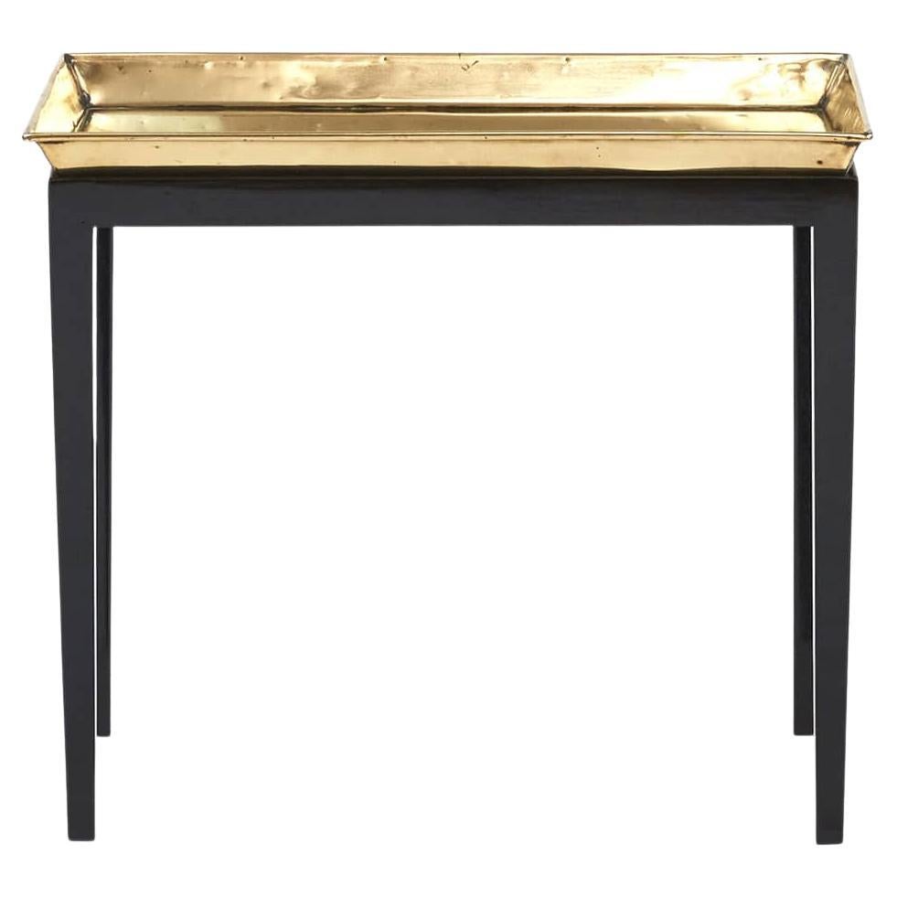 Danish Side Table with Brass Tray on Black Lacquered Stand