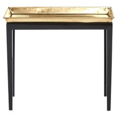 Danish Side Table with Brass Tray on Black Lacquered Stand