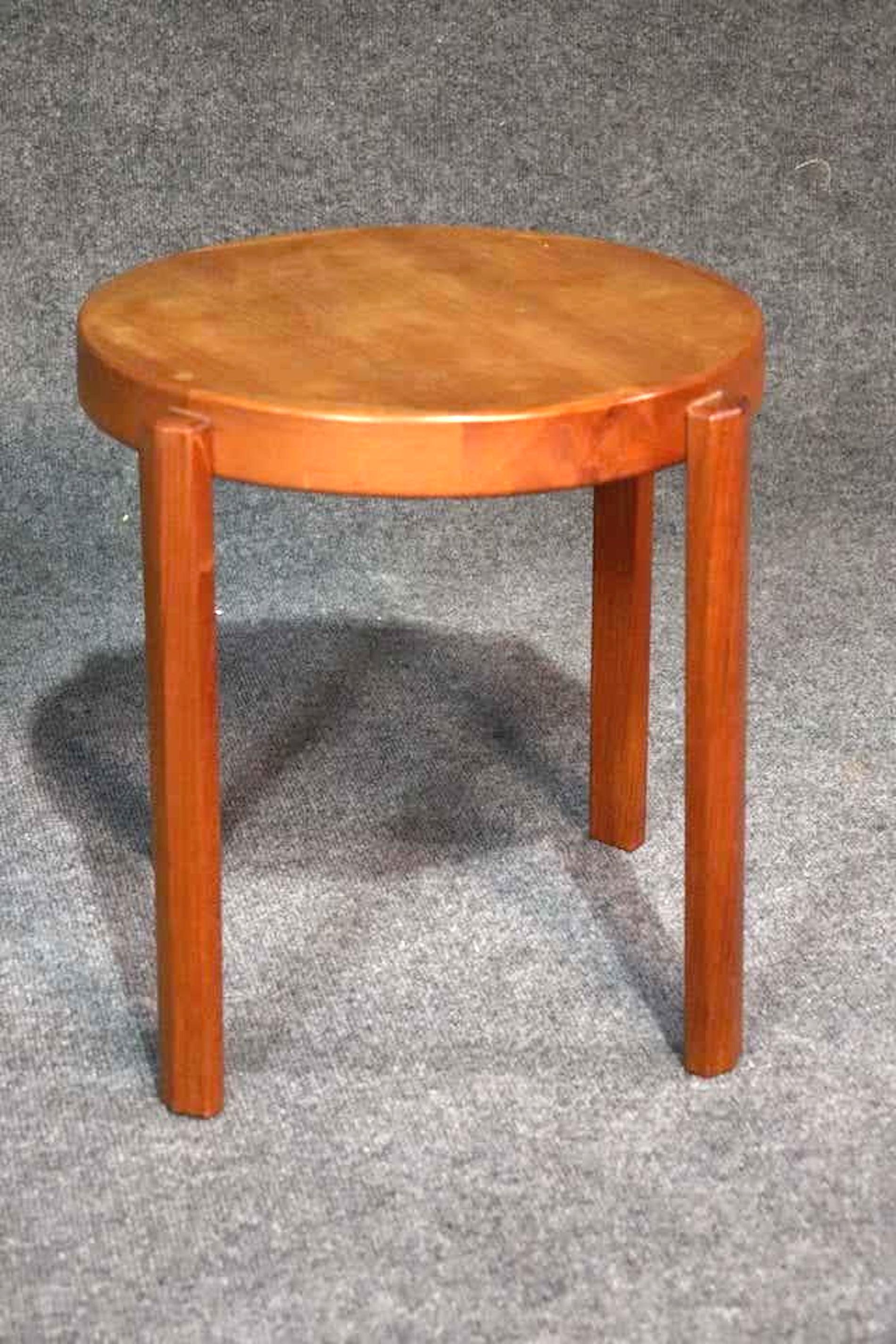 Mid-Century Modern Danish tables factory stamped. Warm teak grain, stackable side tables.
(Please confirm item location - NY or NJ - with dealer).
 