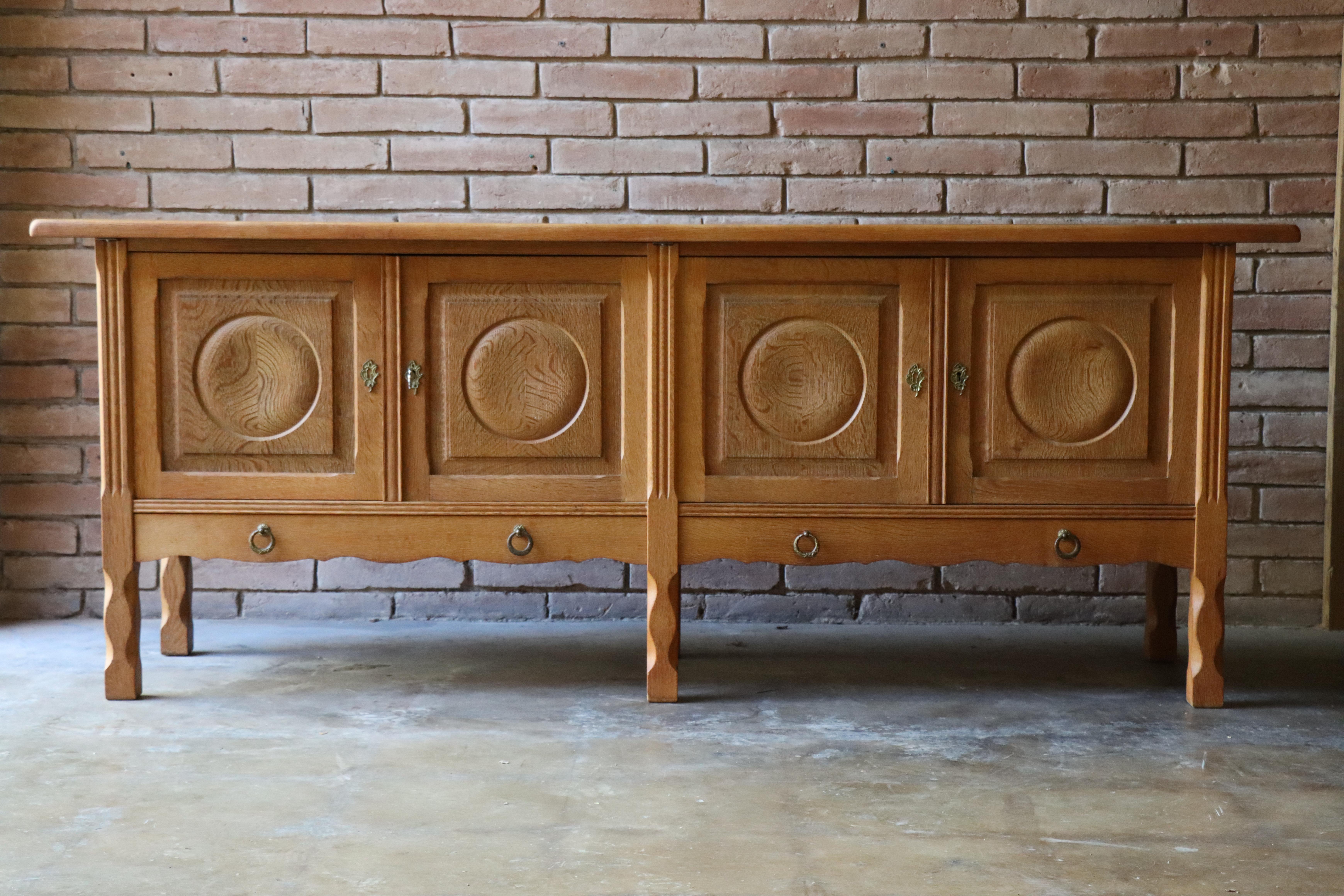 Hand-Crafted Danish Sideboard Attributed to Henry Kjaernulf, Solid Oak, 1960s 