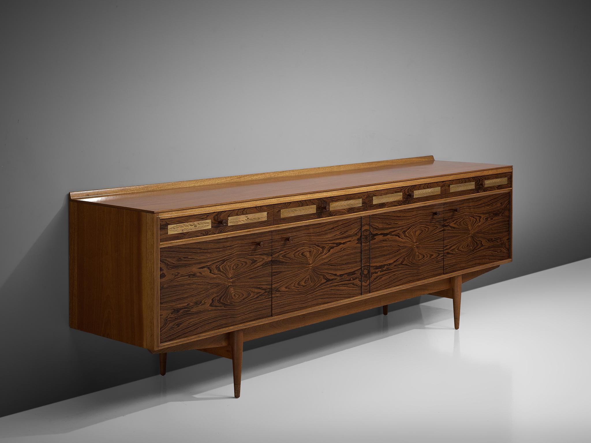 Mid-20th Century Danish Sideboard in Exotic Hardwood with Brass Details