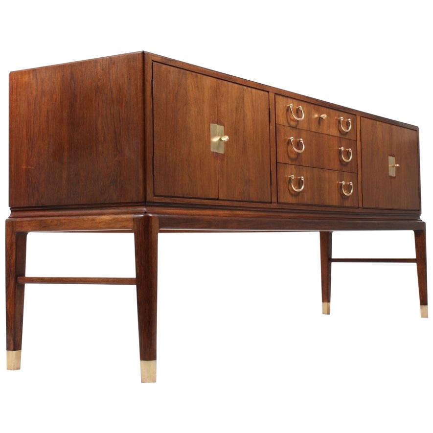 Danish Sideboard in Rosewood and Brass by Lysberg Hansen & Terp, 1940s