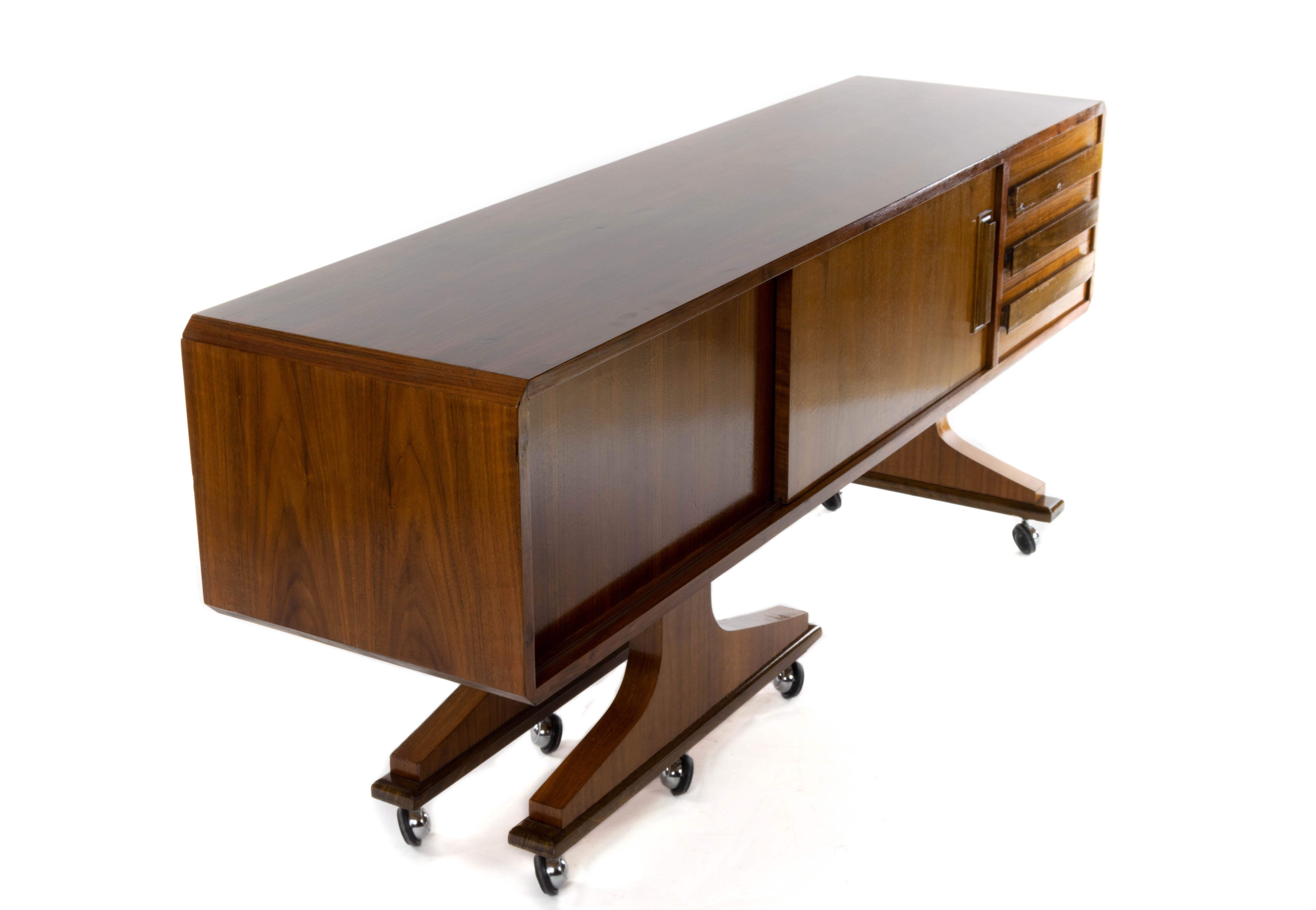 Danish Sideboard Mid-Century Modern Double-Sided and Wheels after Clausen & Søn In Good Condition In Escalona, Toledo