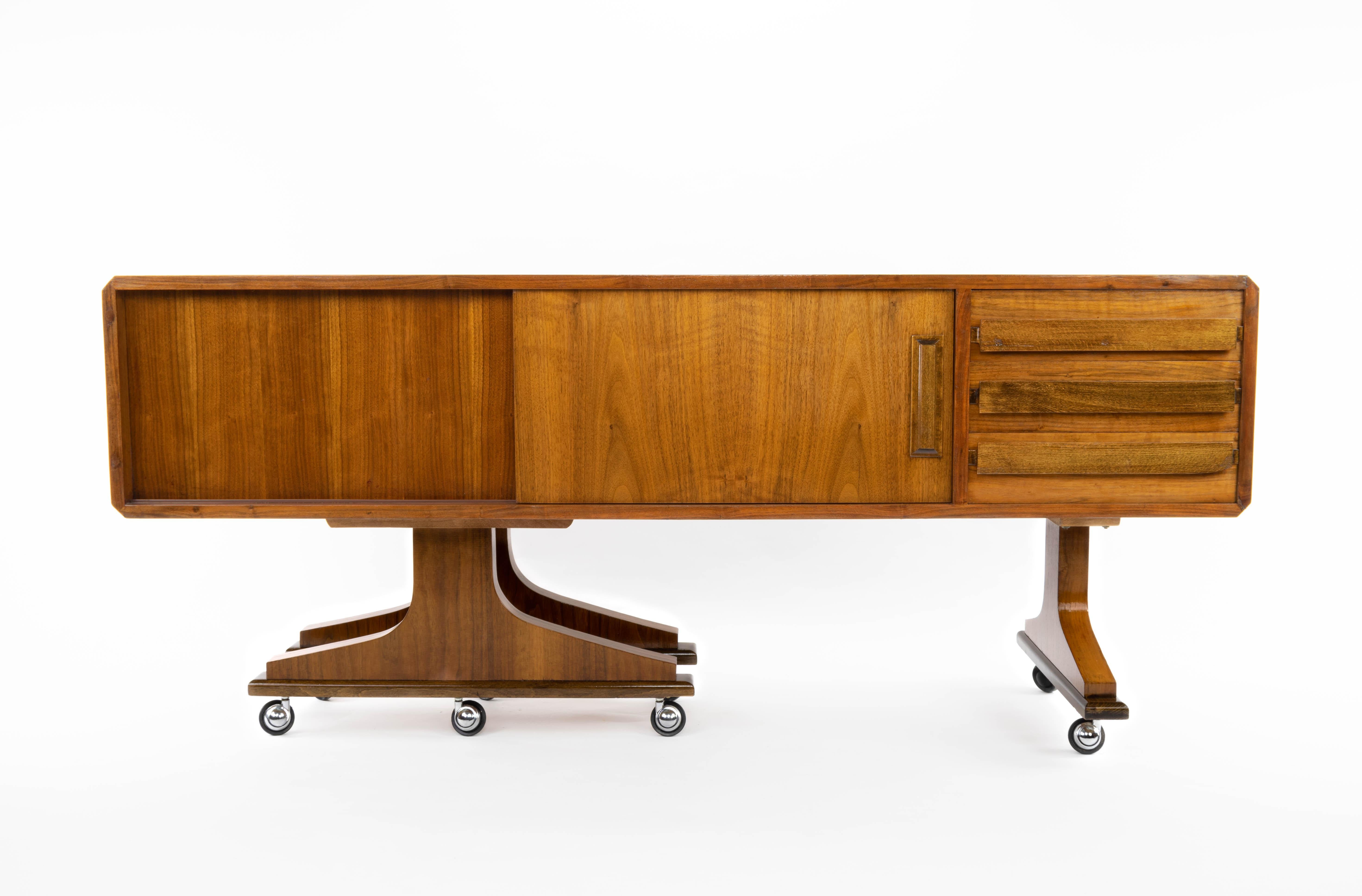 Mid-20th Century Danish Sideboard Mid-Century Modern Double-Sided and Wheels after Clausen & Søn