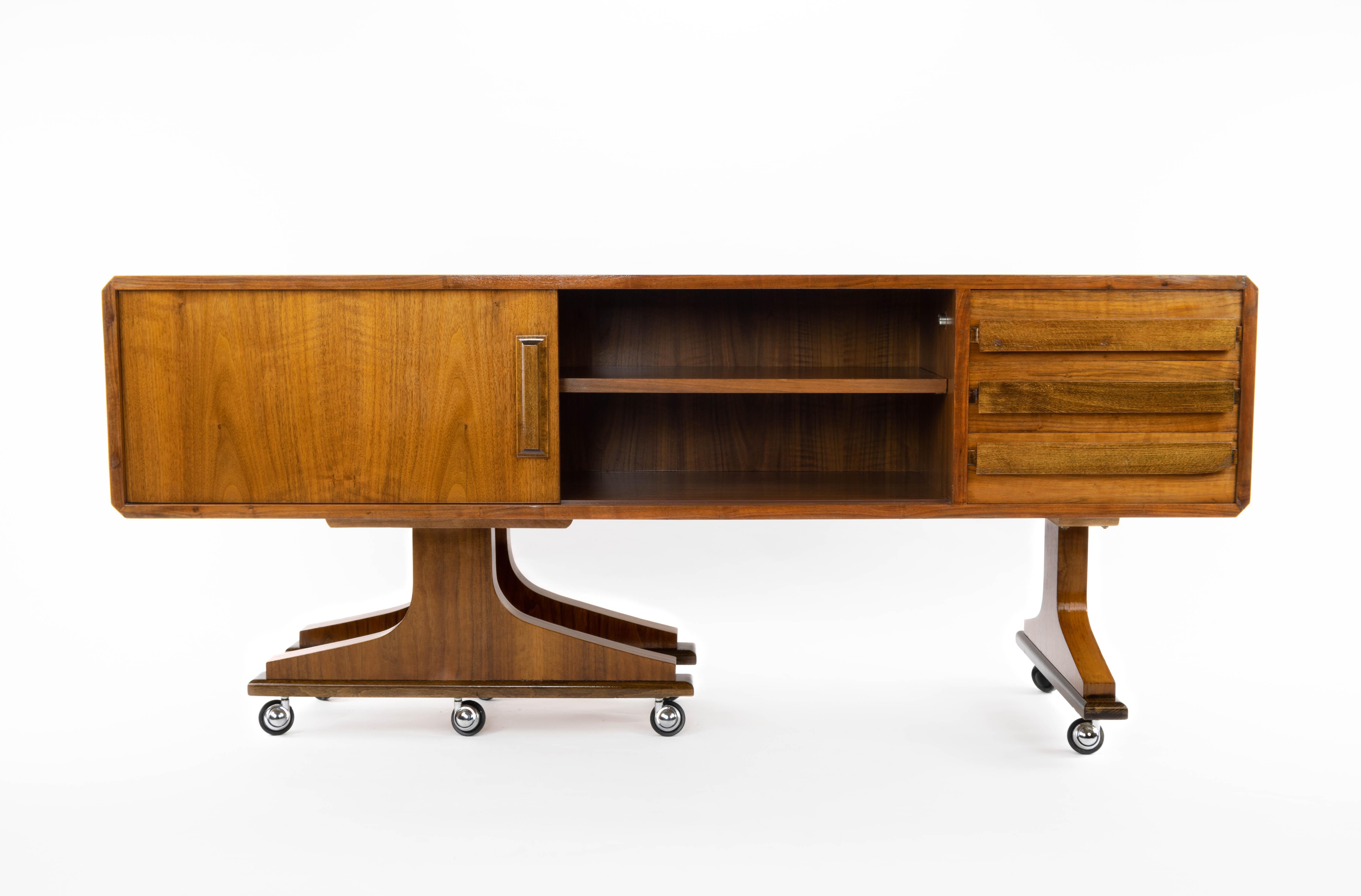 Oak Danish Sideboard Mid-Century Modern Double-Sided and Wheels after Clausen & Søn