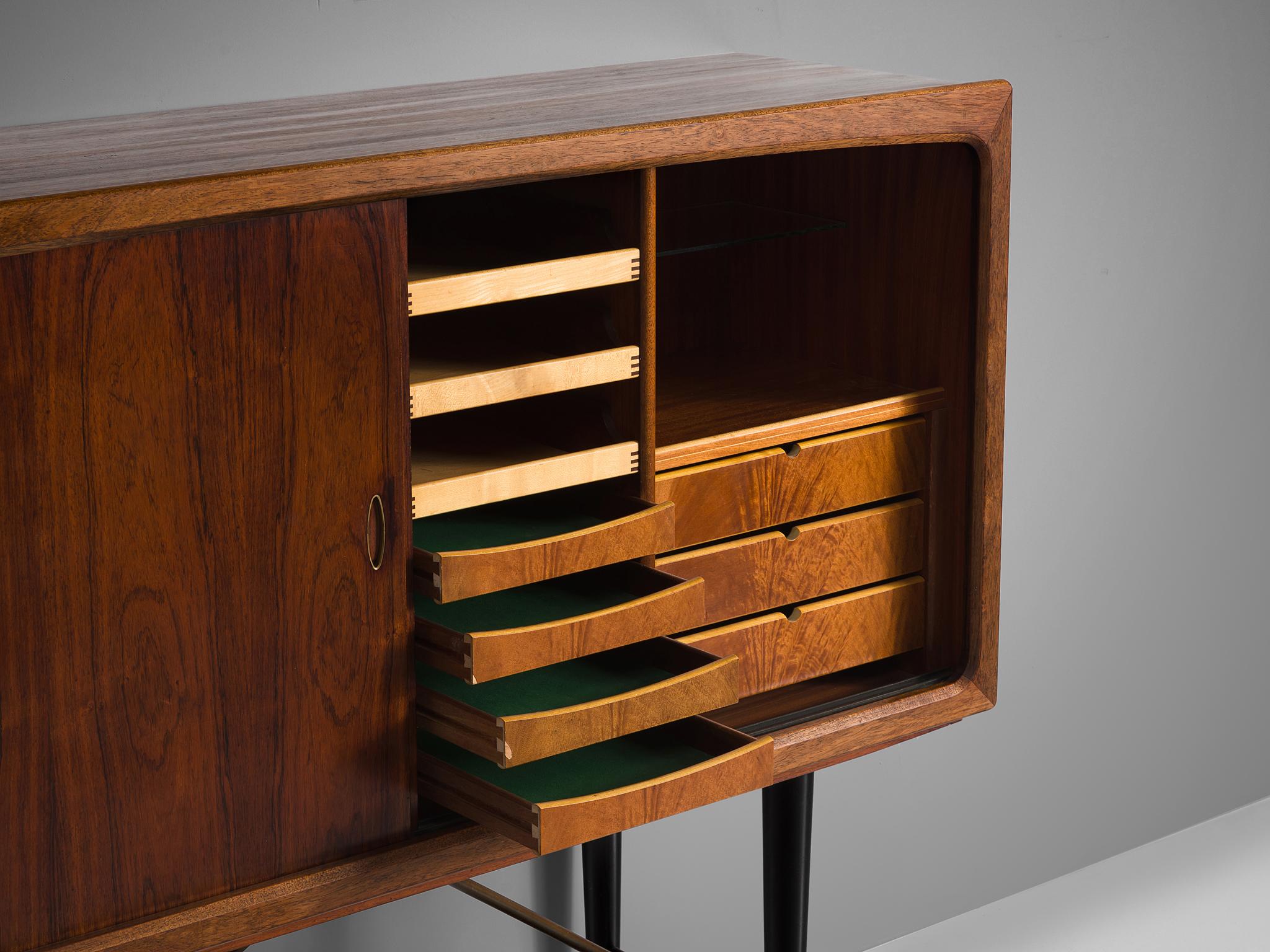 Danish Sideboard with Rosewood and Brass In Good Condition In Waalwijk, NL