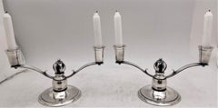 Pair Danish Silver 2-Light Candelabra/ Oil Lamps Jensen Mid-Century Modern Style