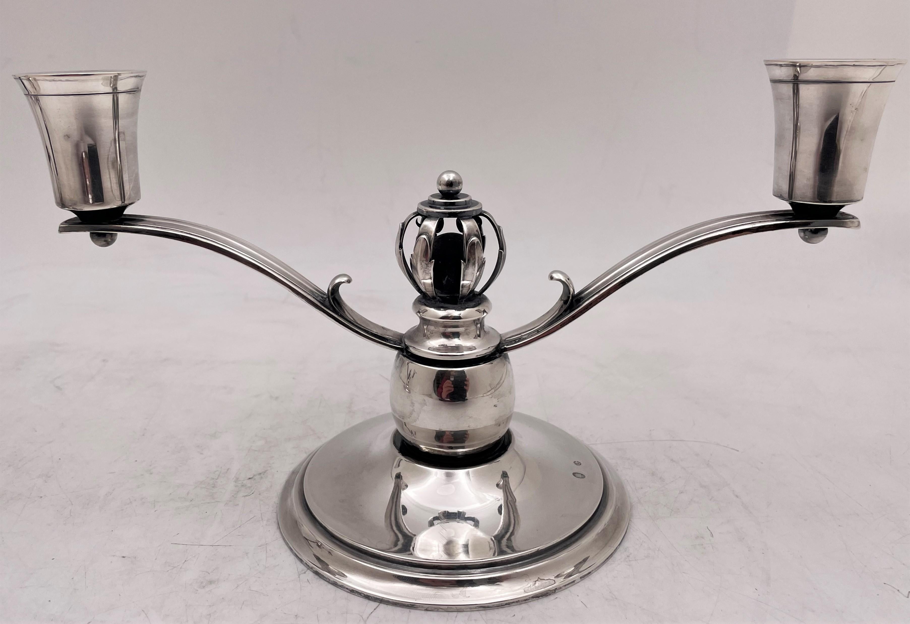 Danish Silver 2-Light Candelabra/ Oil Lamps in Jensen Mid-Century Modern Style In Good Condition For Sale In New York, NY
