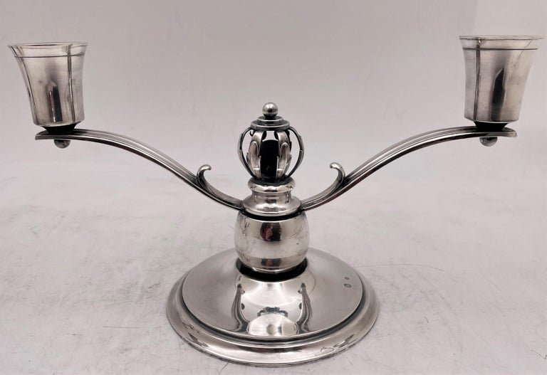 Danish Silver 2Light Candelabra/ Oil Lamps in Jensen MidCentury Modern Style For Sale at 1stDibs